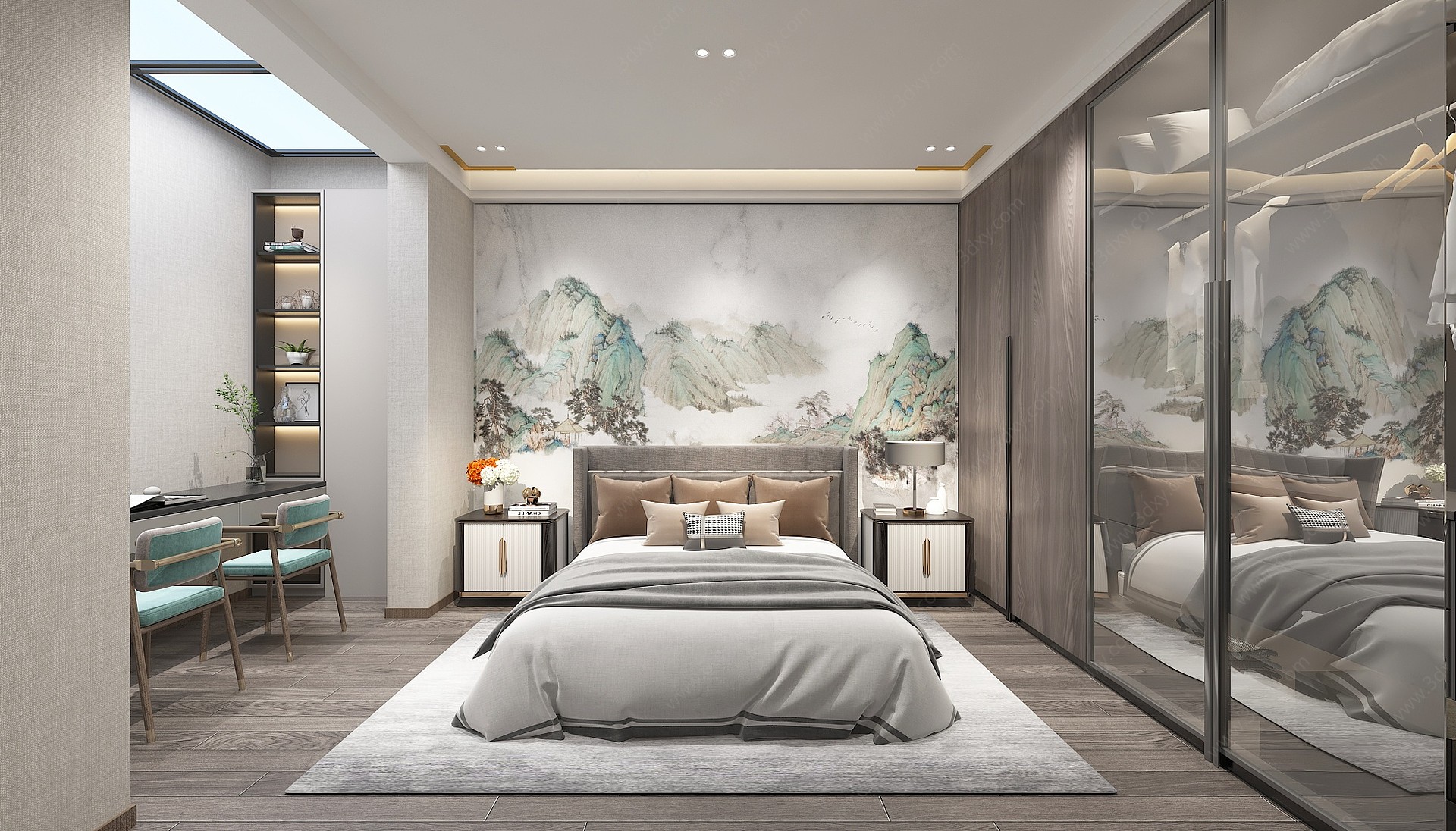 新中式地下室家居卧室3D模型