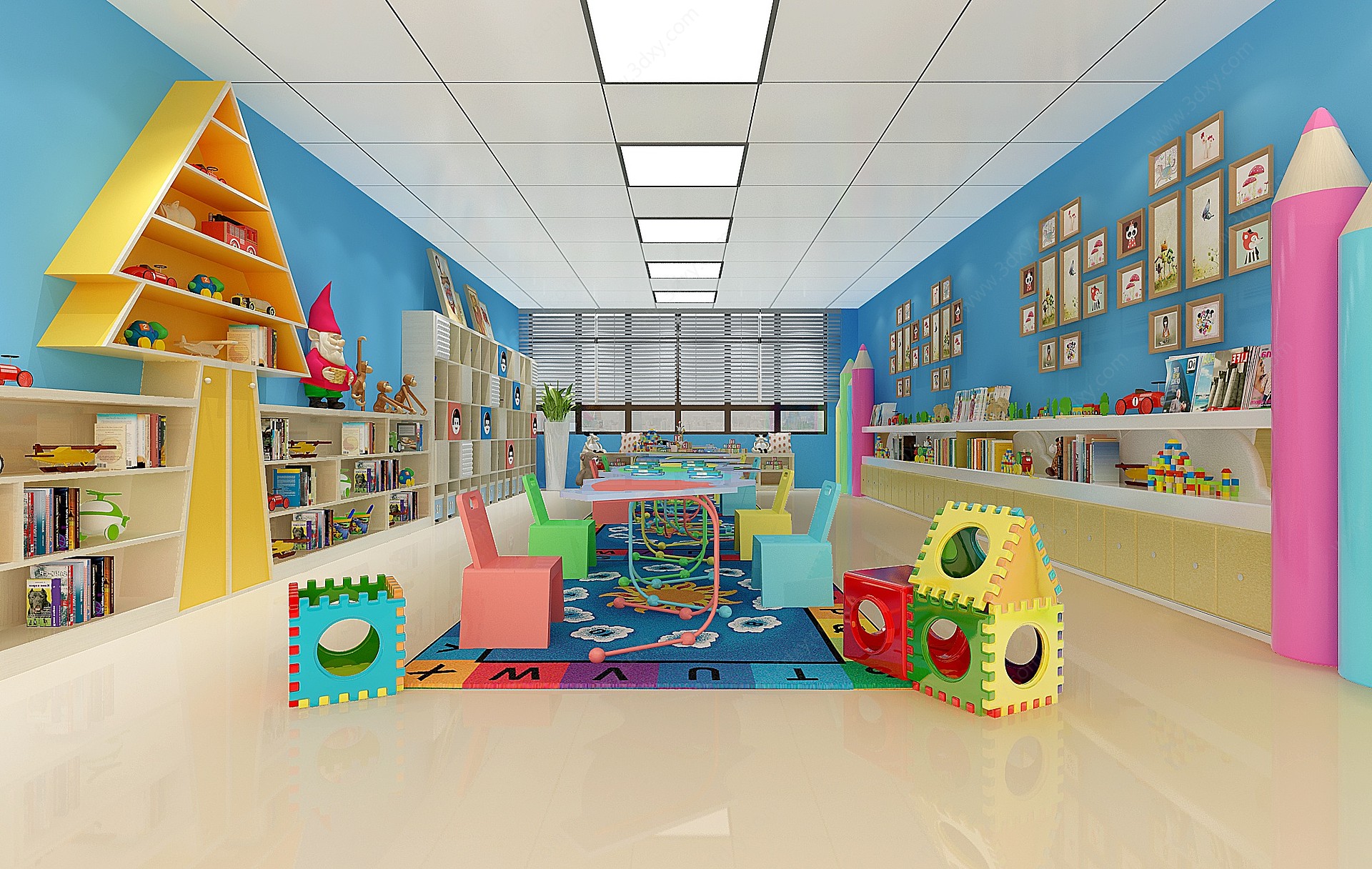 现代幼儿园活动教师展柜3D模型