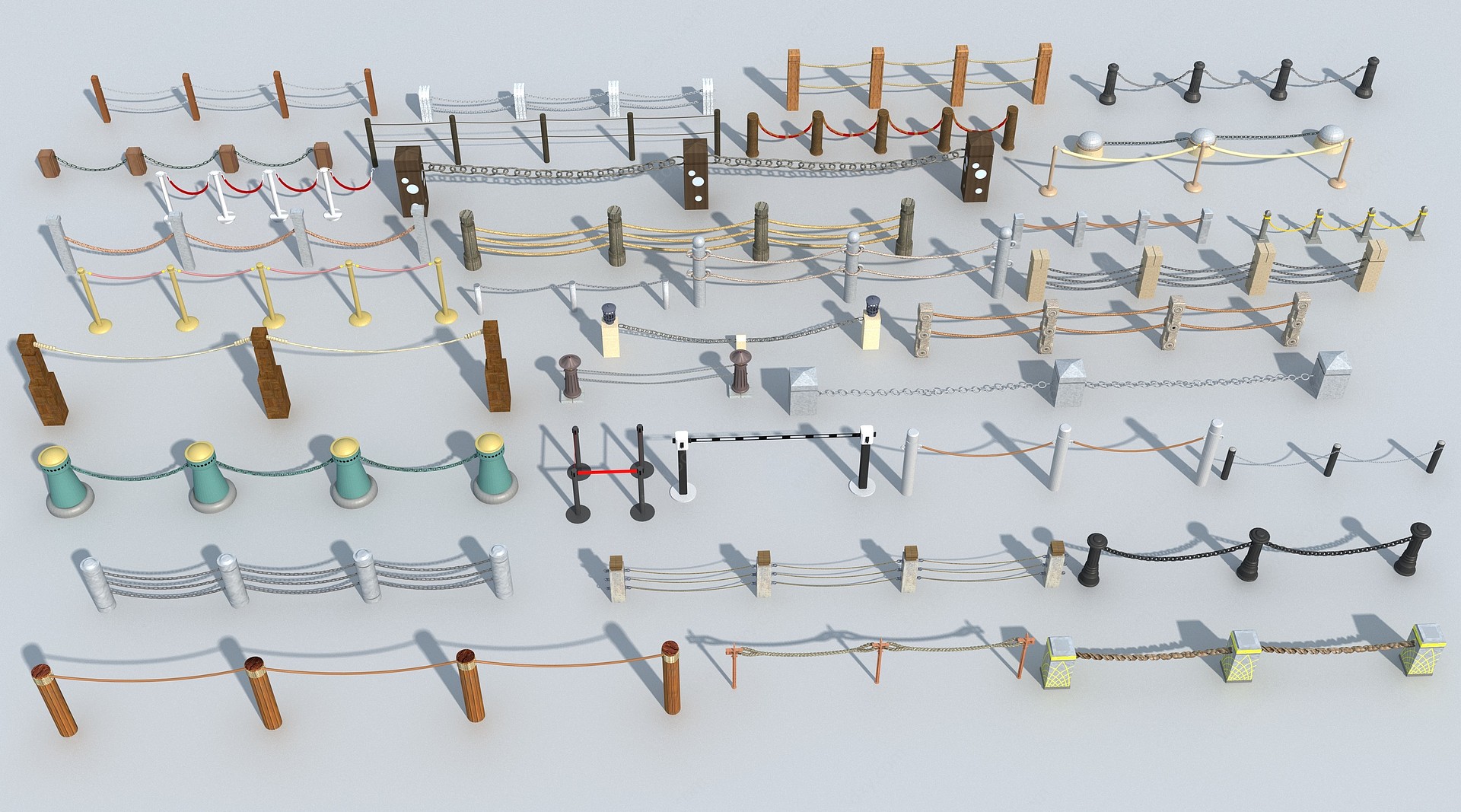 现代风格铁索栏杆组合3D模型