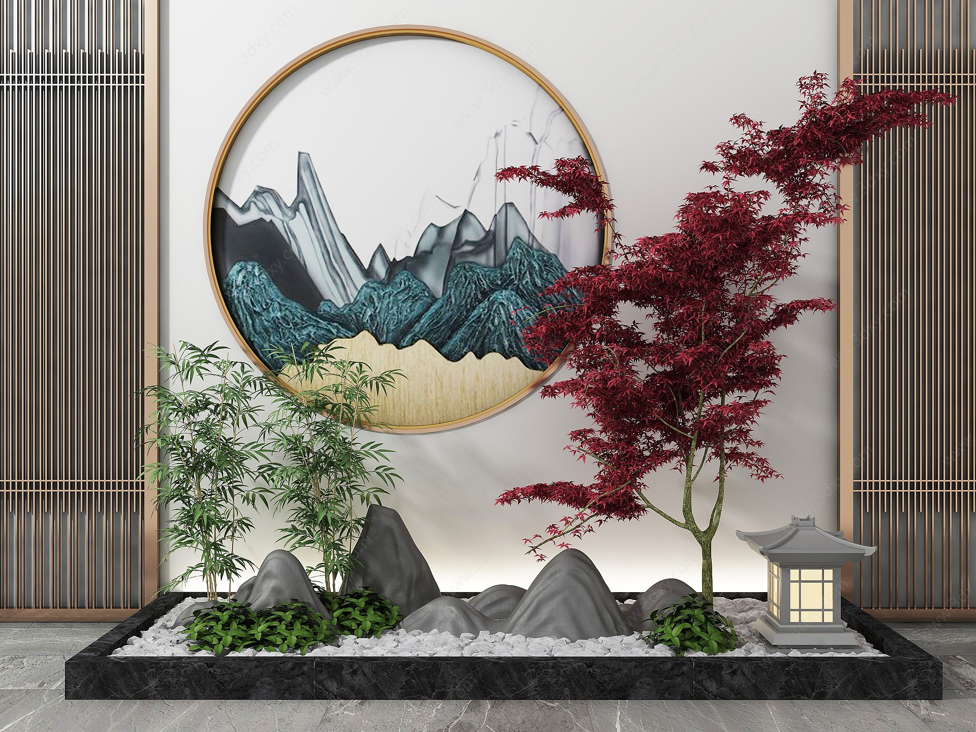 新中式景观小品松树假山3D模型