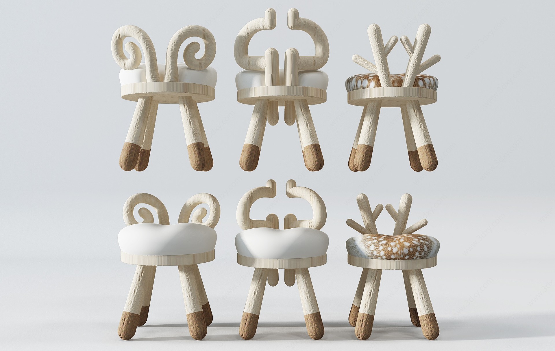 现代动物犄角儿童椅子3D模型