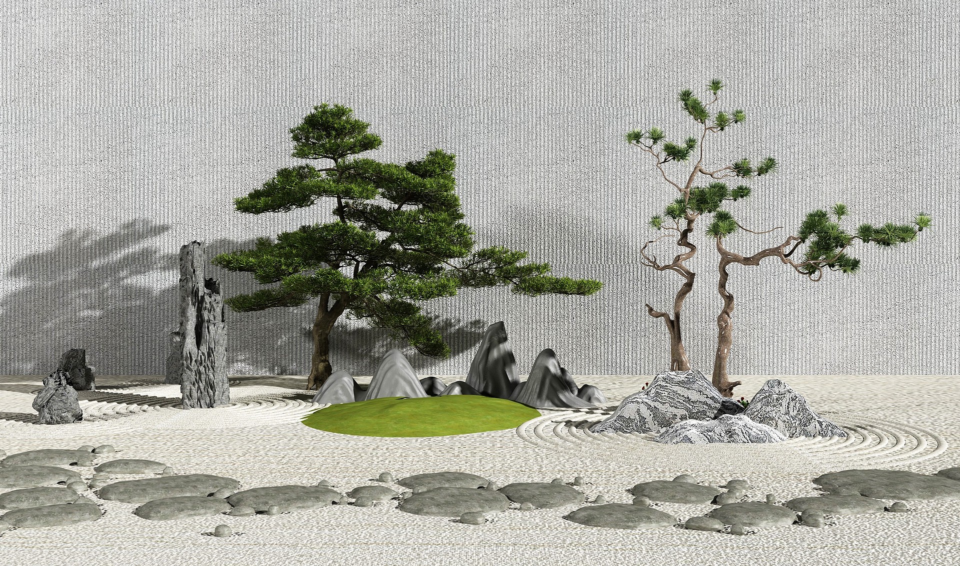新中式假山松树园艺小品3D模型