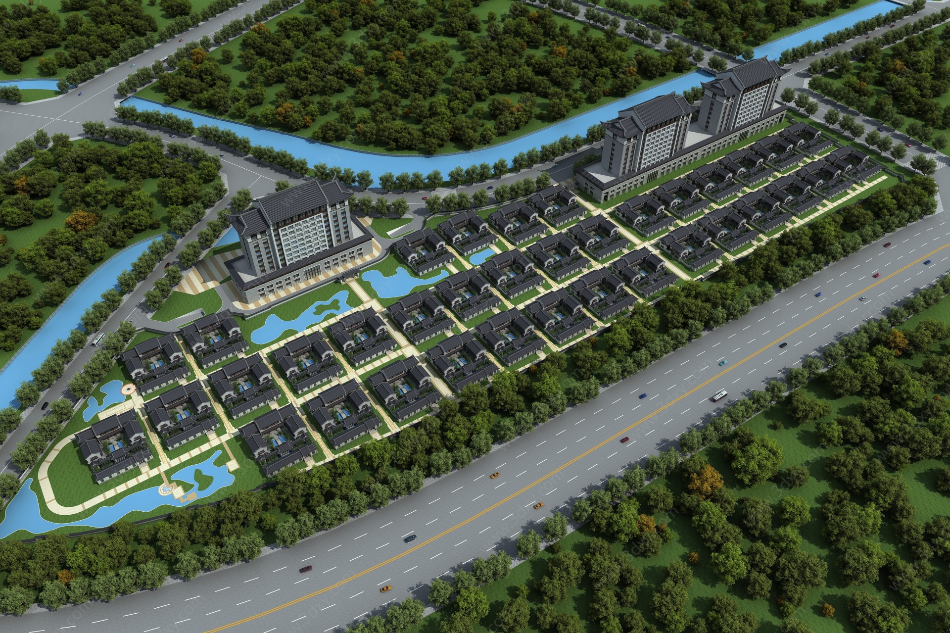 中式住宅区鸟瞰3D模型