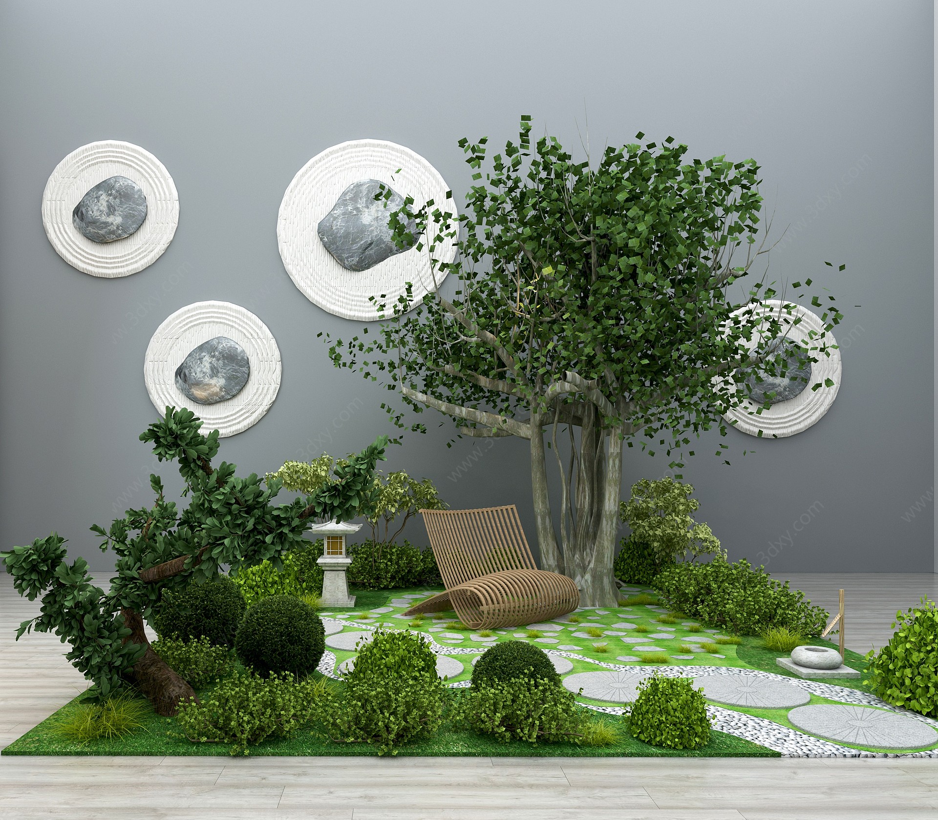 新中式绿植园林小品3D模型