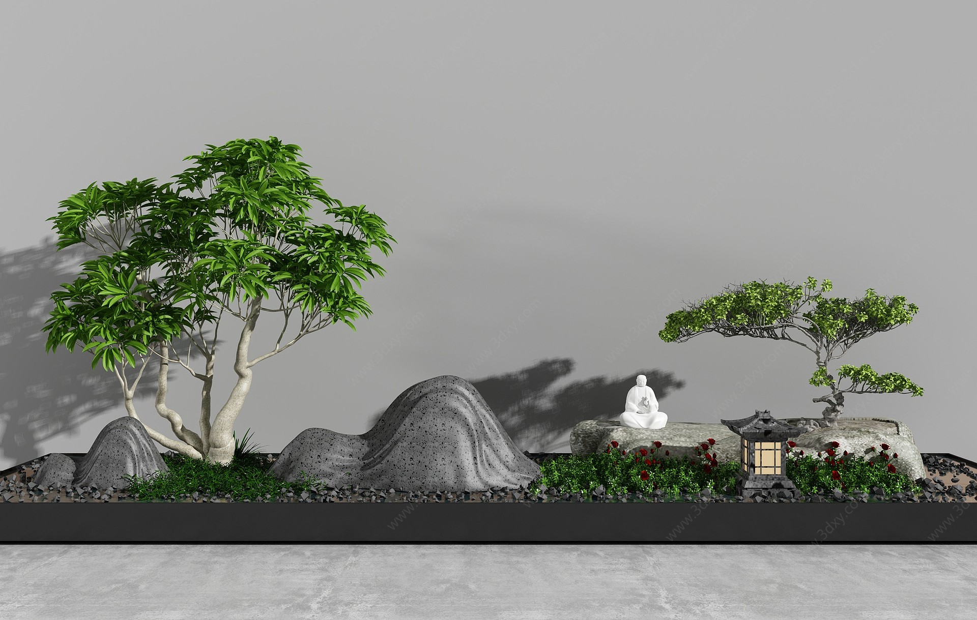 新中式园艺小品假山景观3D模型