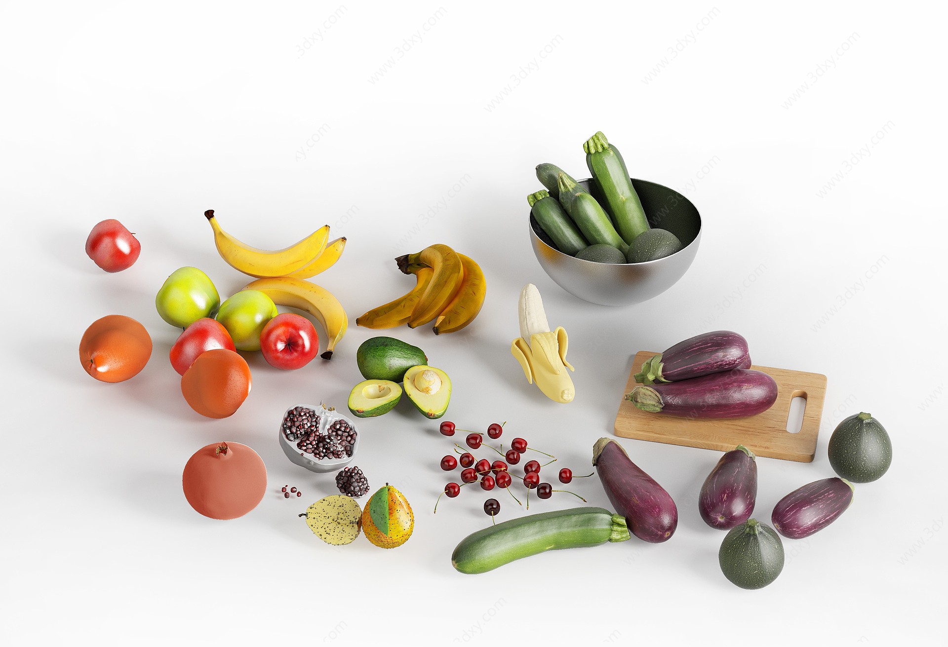 现代蔬菜水果组合3D模型