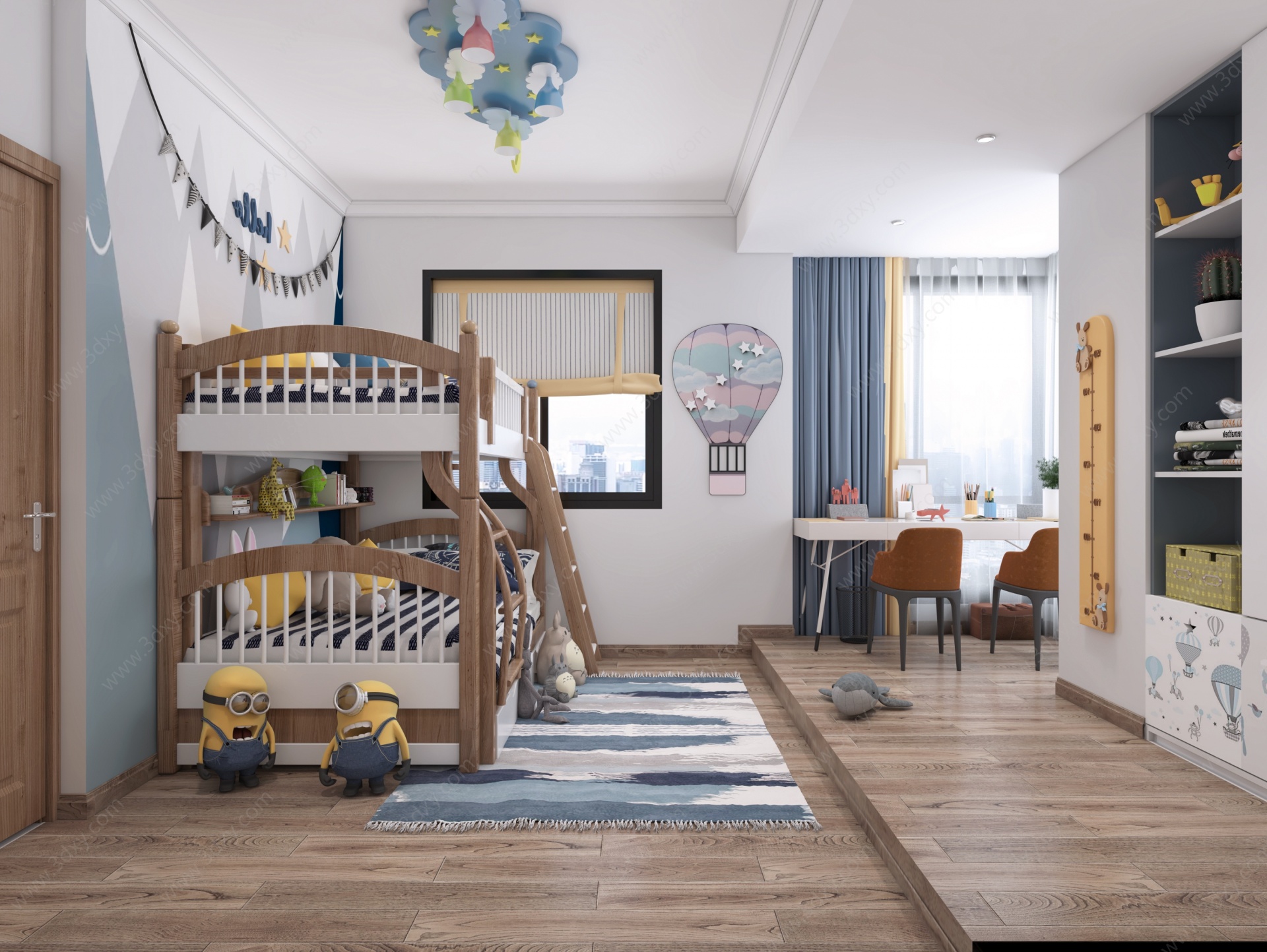 北欧卧室儿童房上下铺3D模型