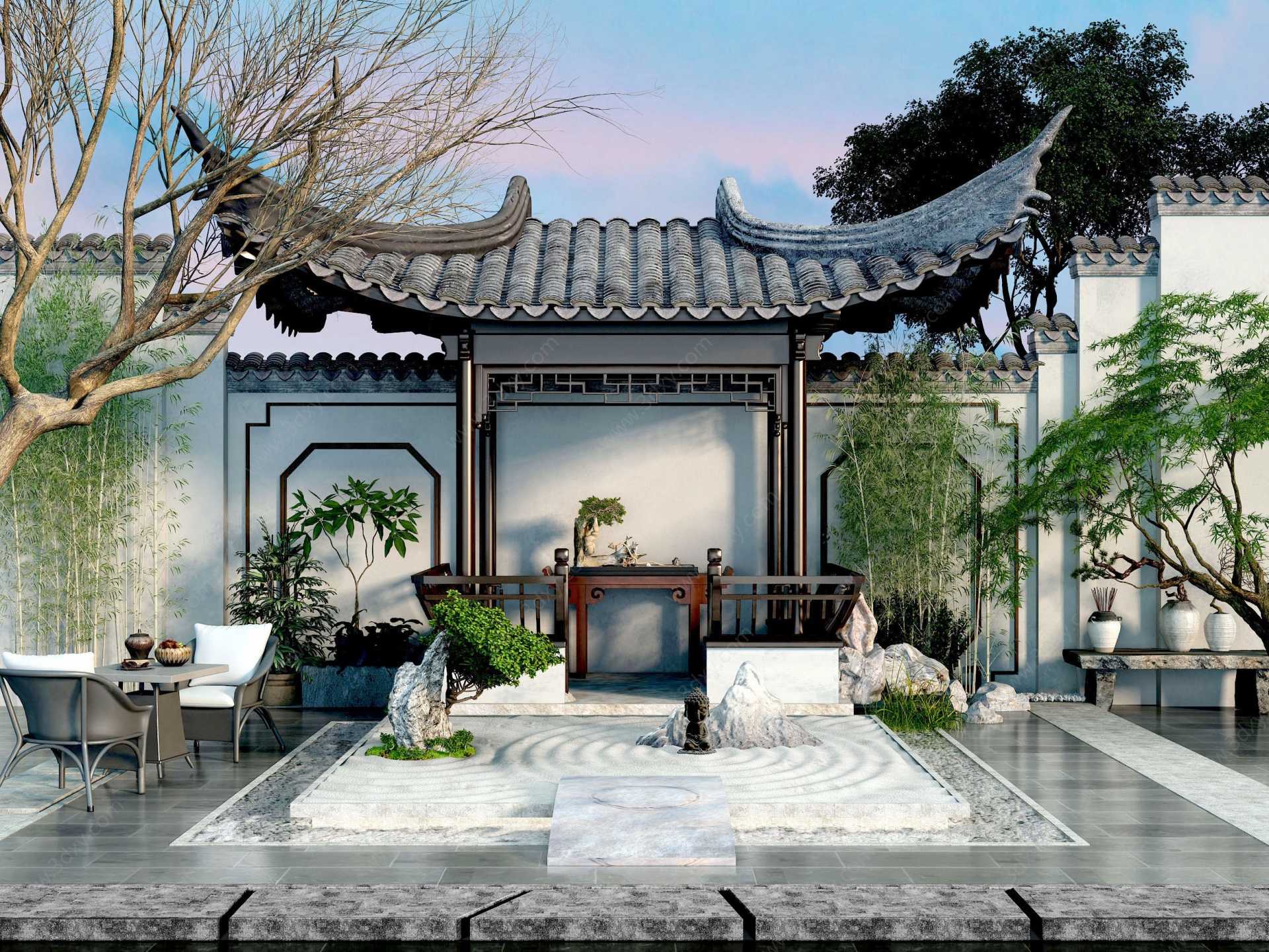 中式古建园林庭院3D模型