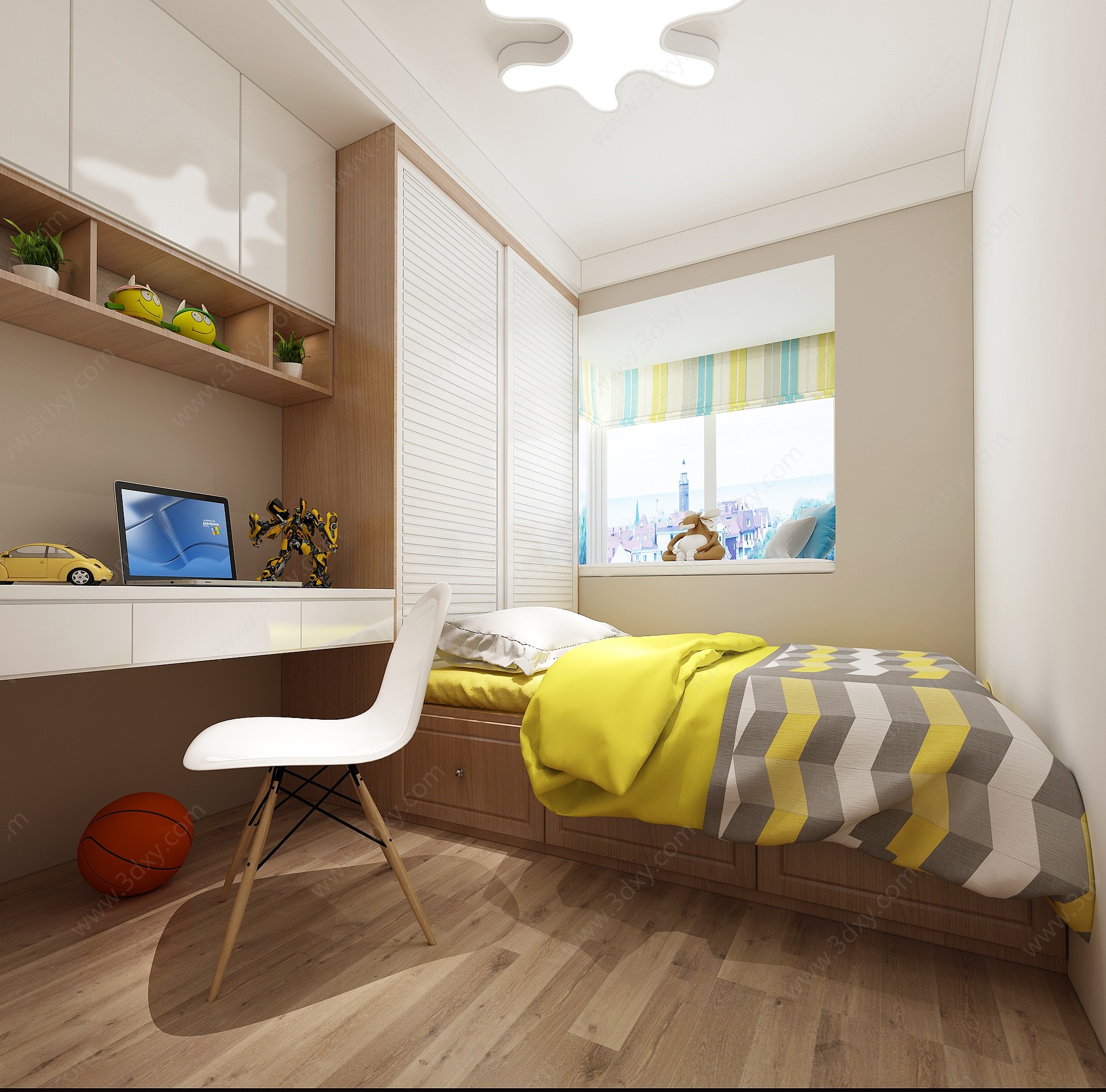 现代北欧儿童男孩卧室3D模型