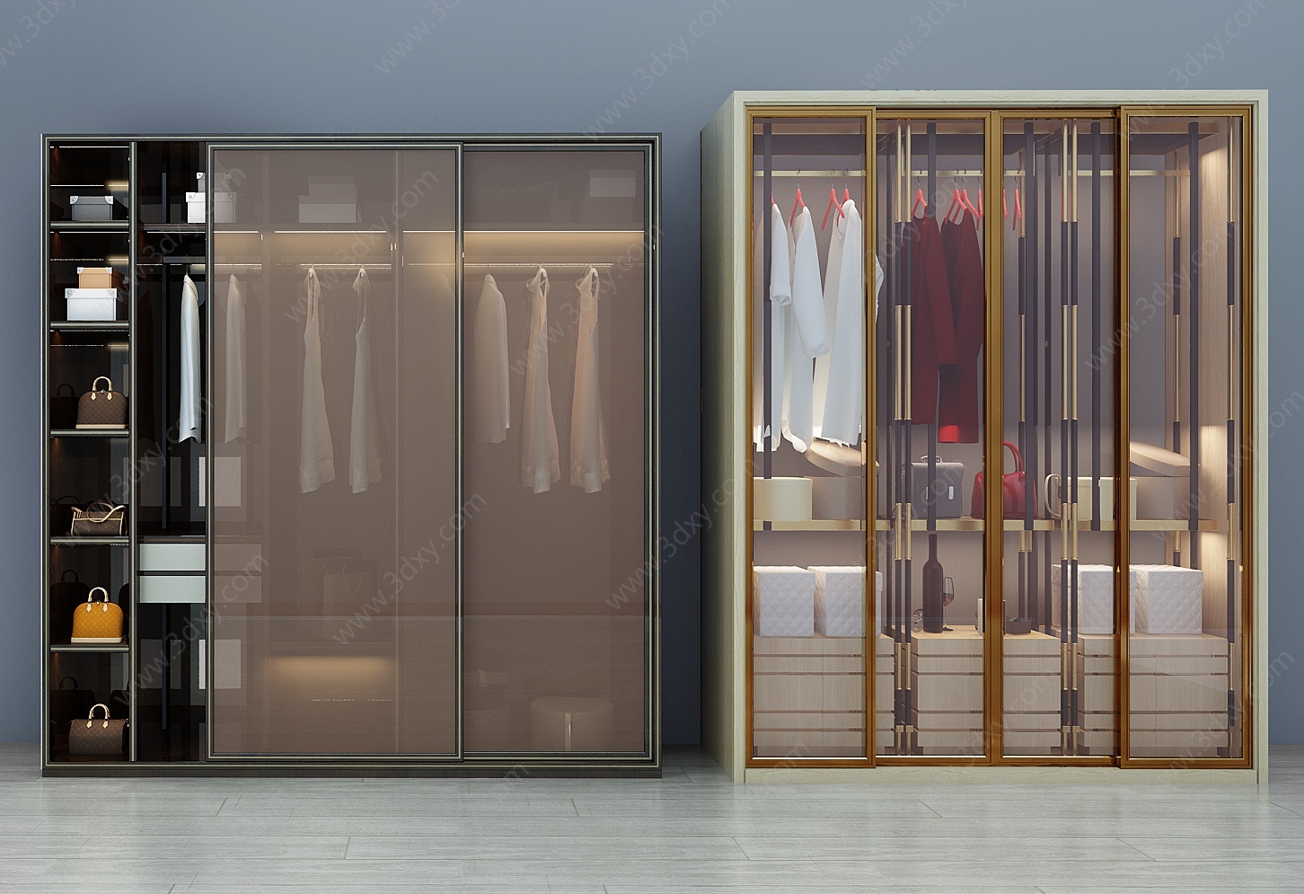 现代衣柜书柜组合3D模型