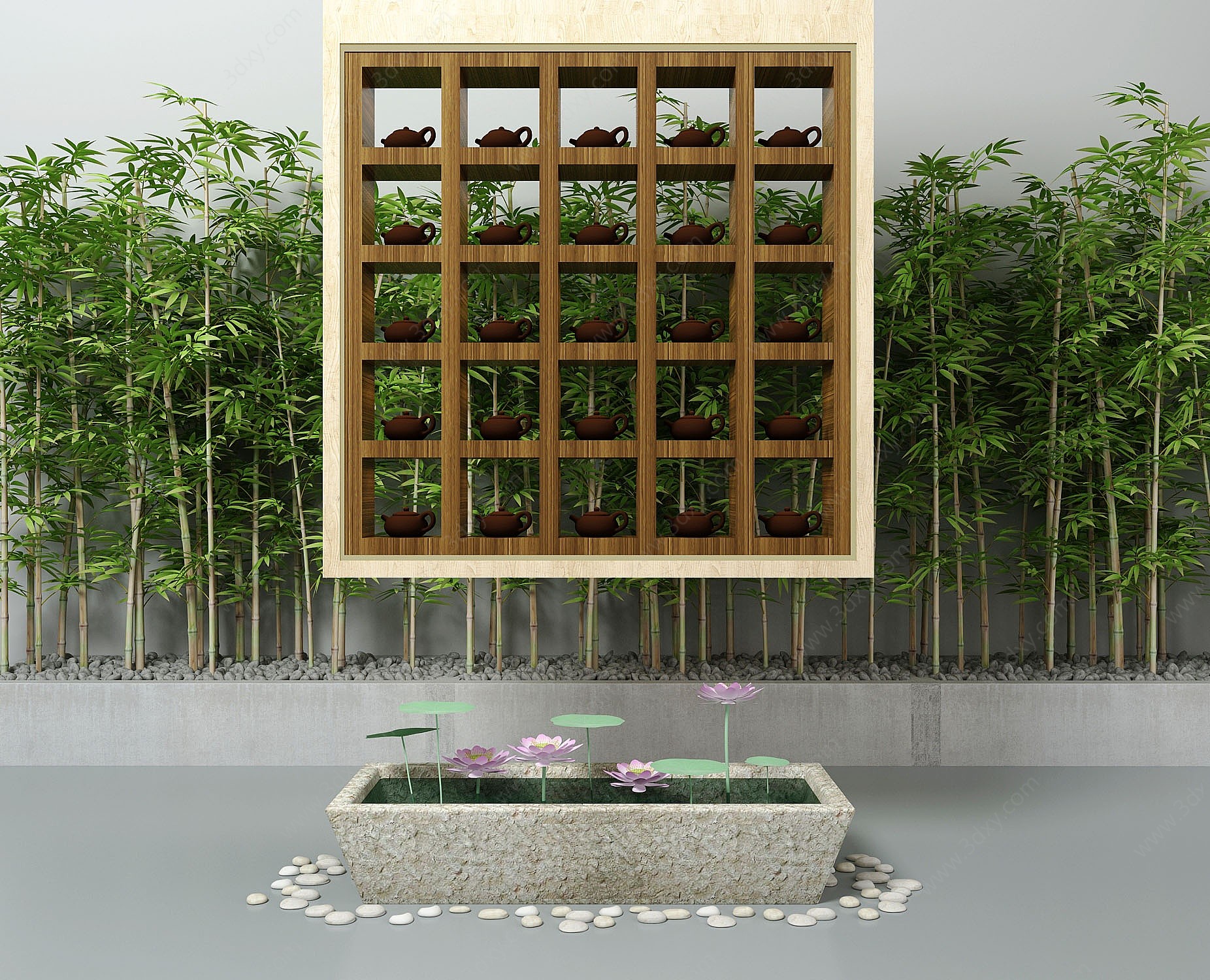 竹林石槽茶艺园艺水景小品3D模型