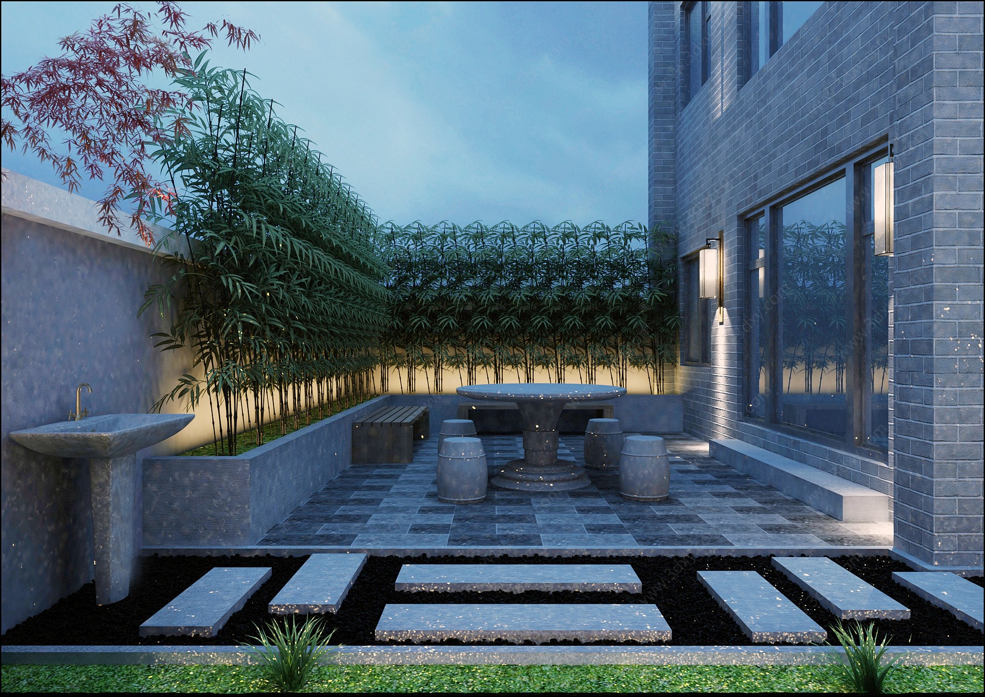 新中式室外花园3D模型
