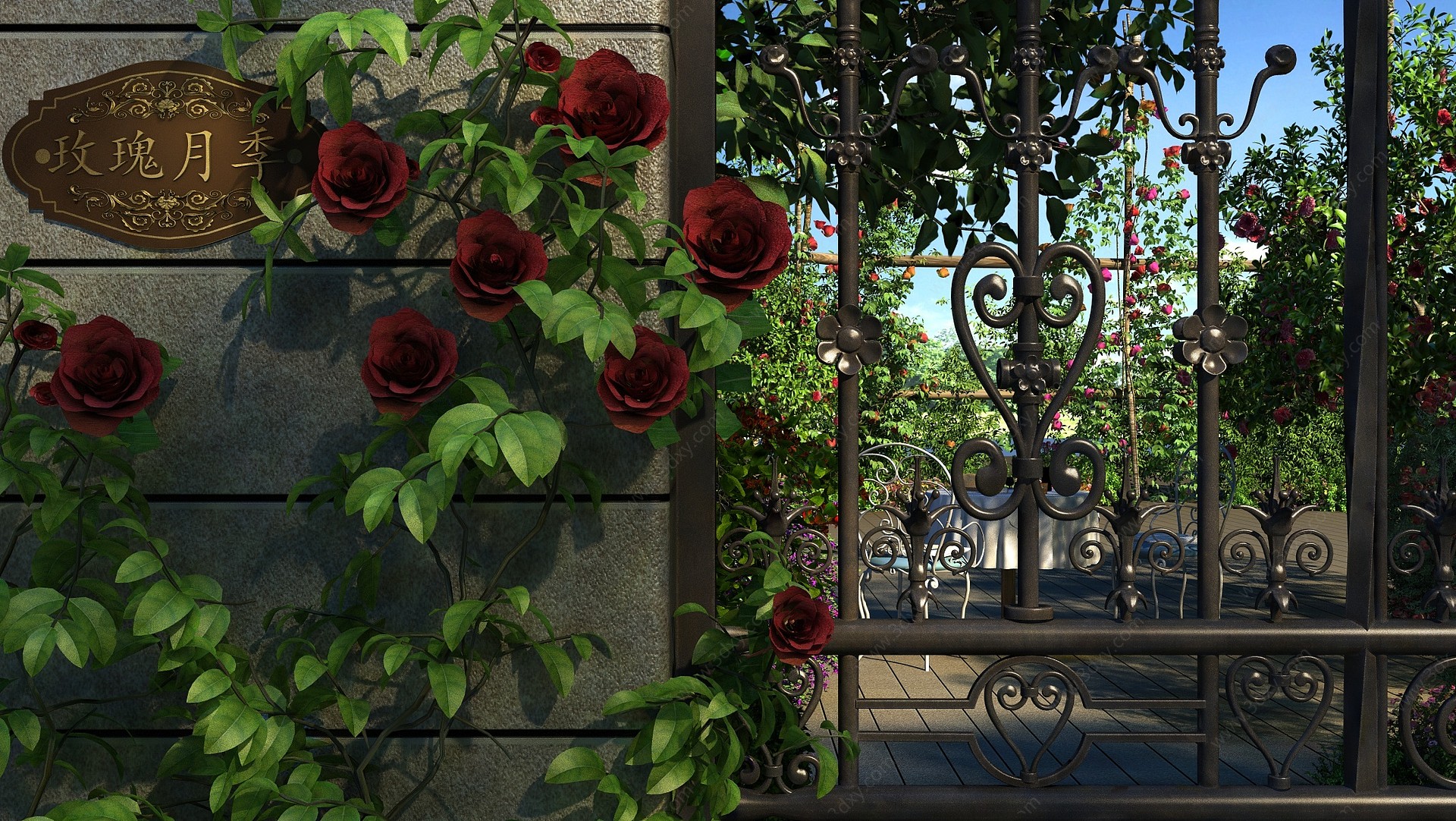 红玫瑰花藤蔓3D模型
