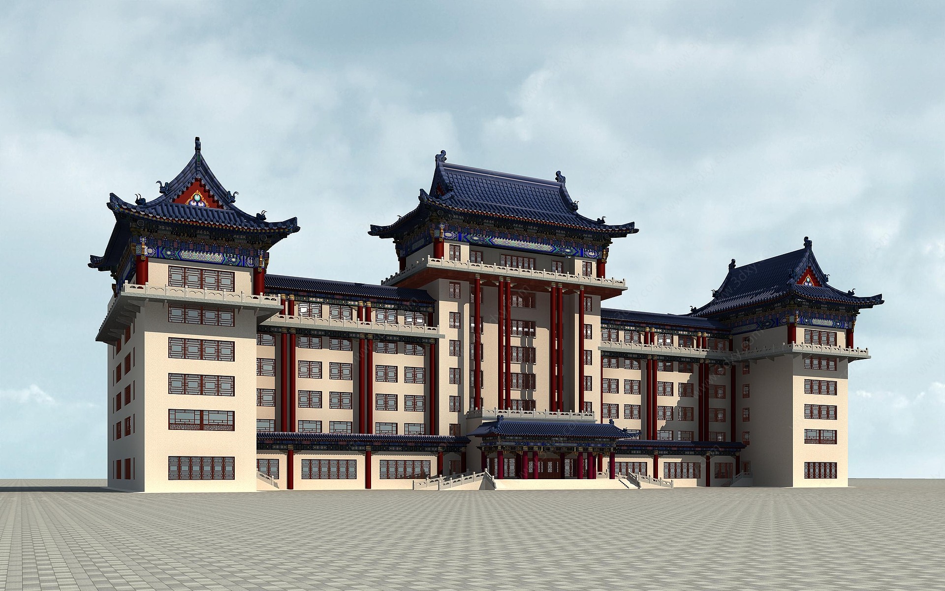 中式古建学校办公楼3D模型