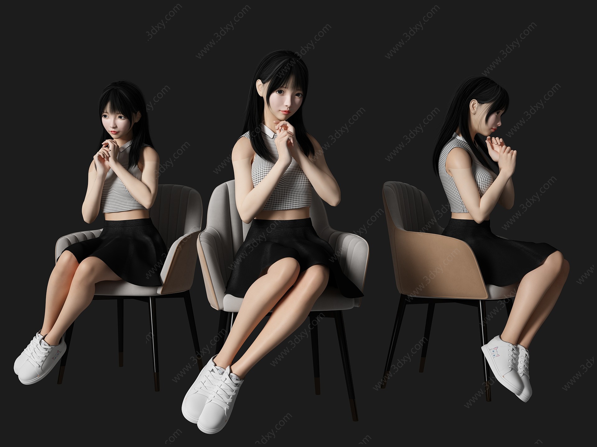 坐姿美女人物3D模型