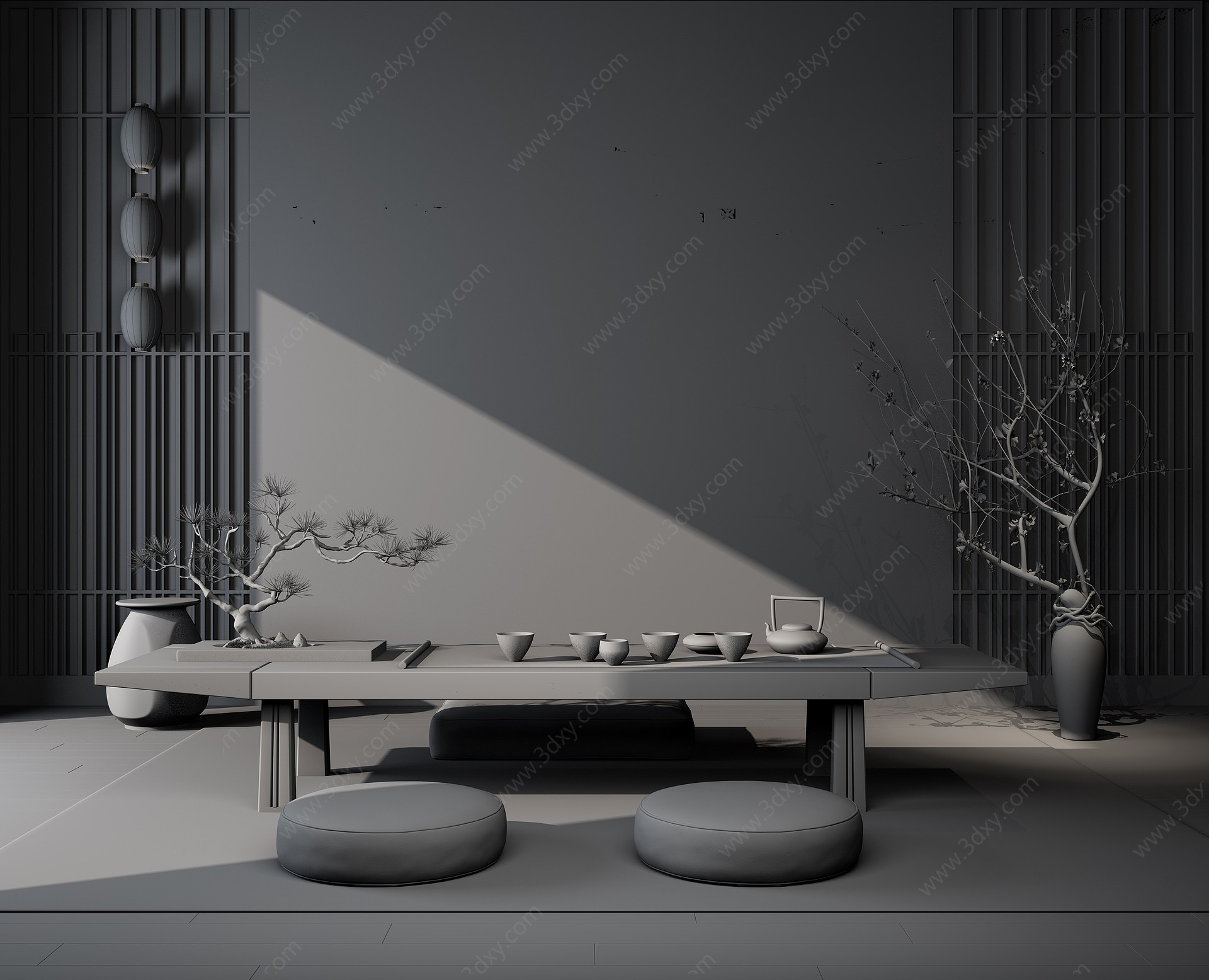 中式风格茶室茶桌3D模型