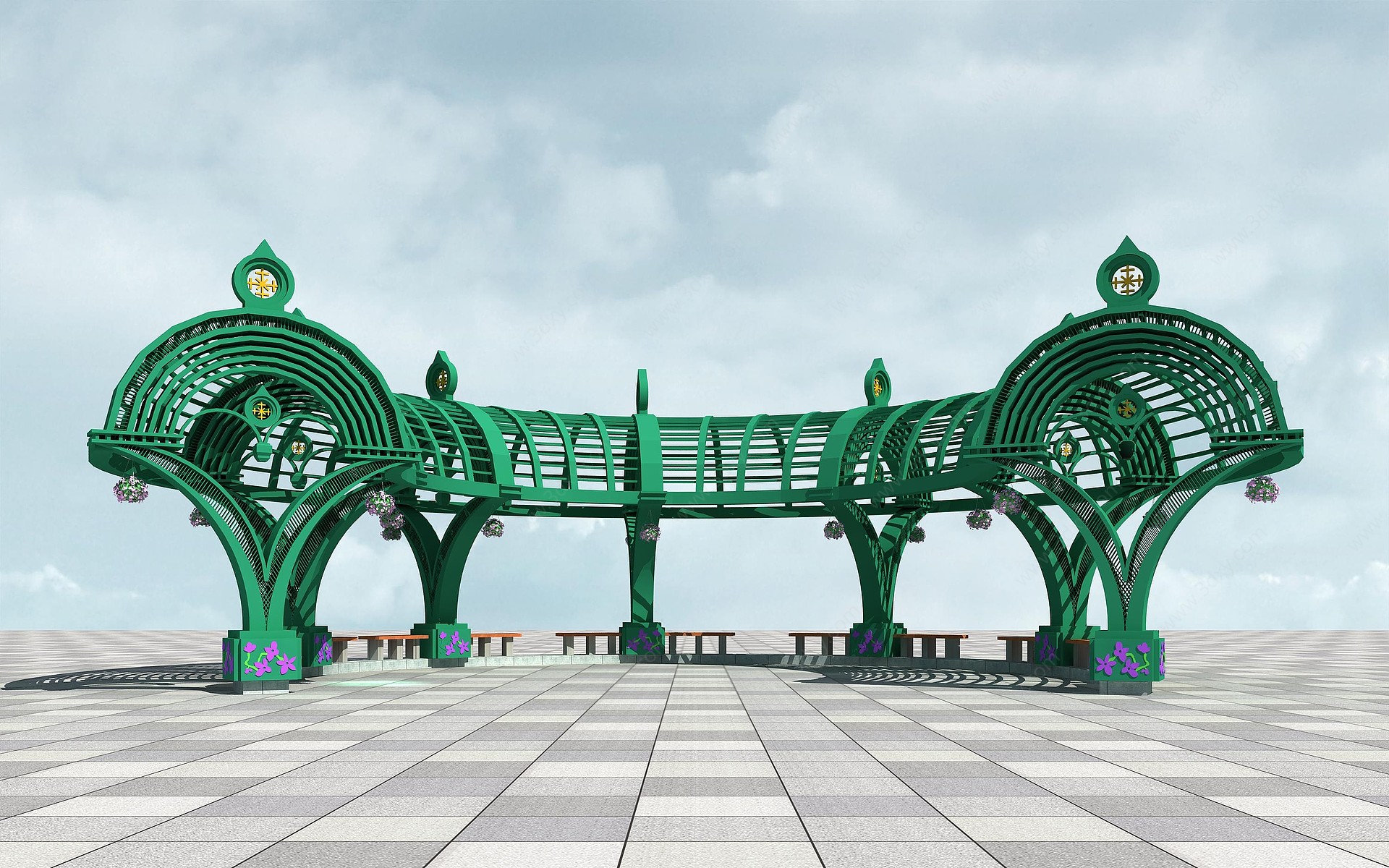 欧式弧形铁艺廊3D模型