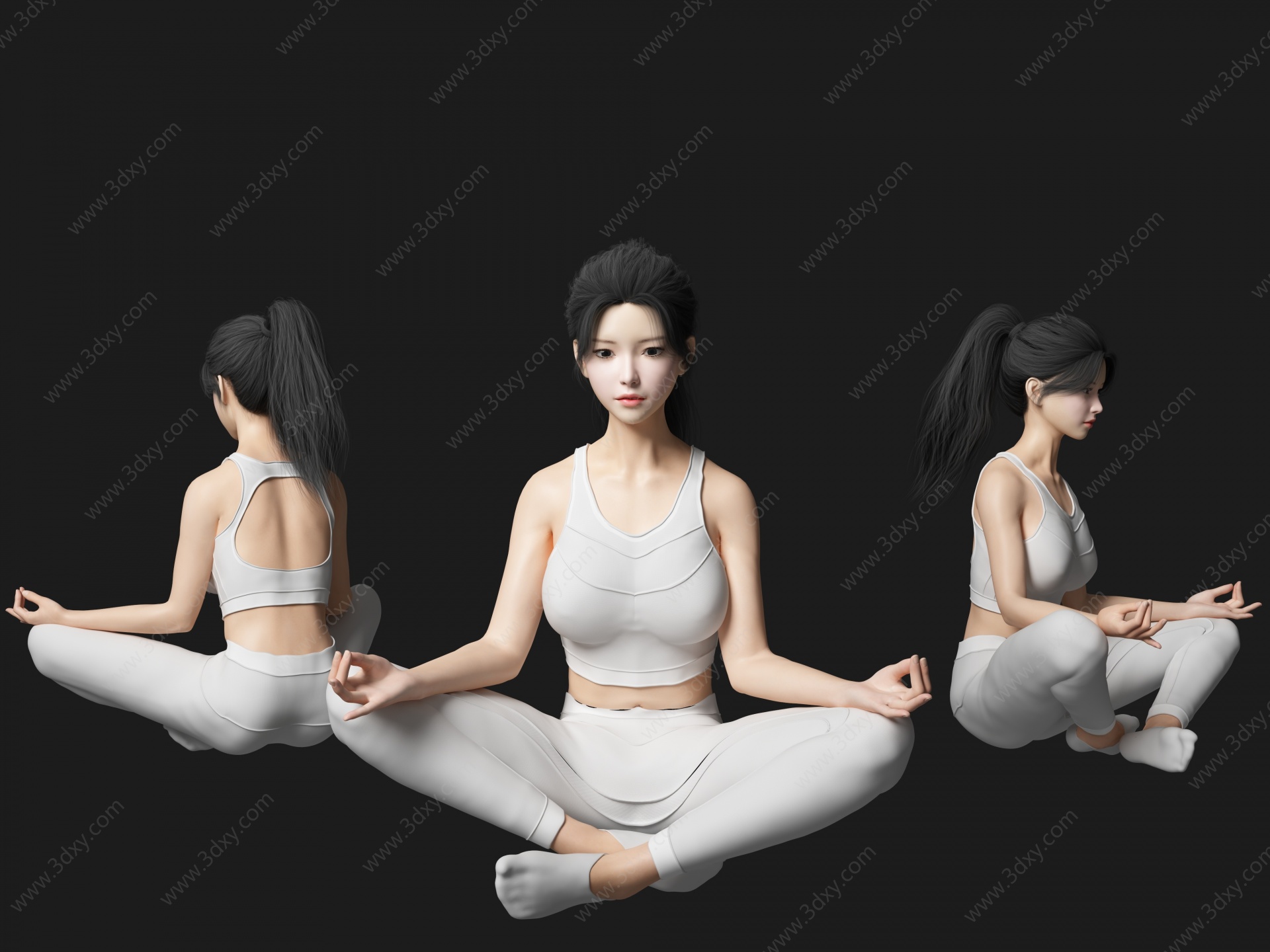 瑜伽冥想美女人物3D模型