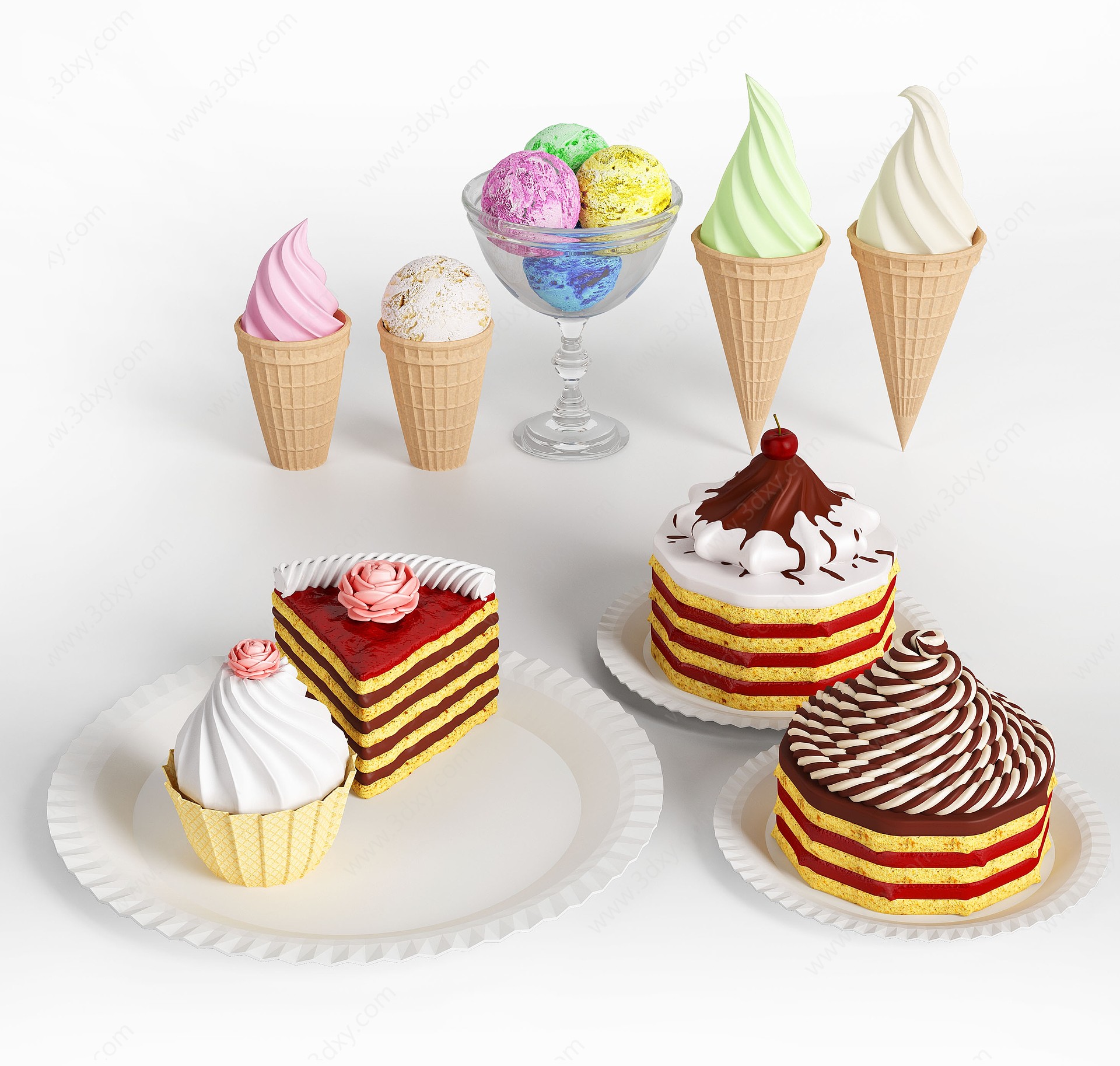 现代冰淇淋蛋糕组合3D模型