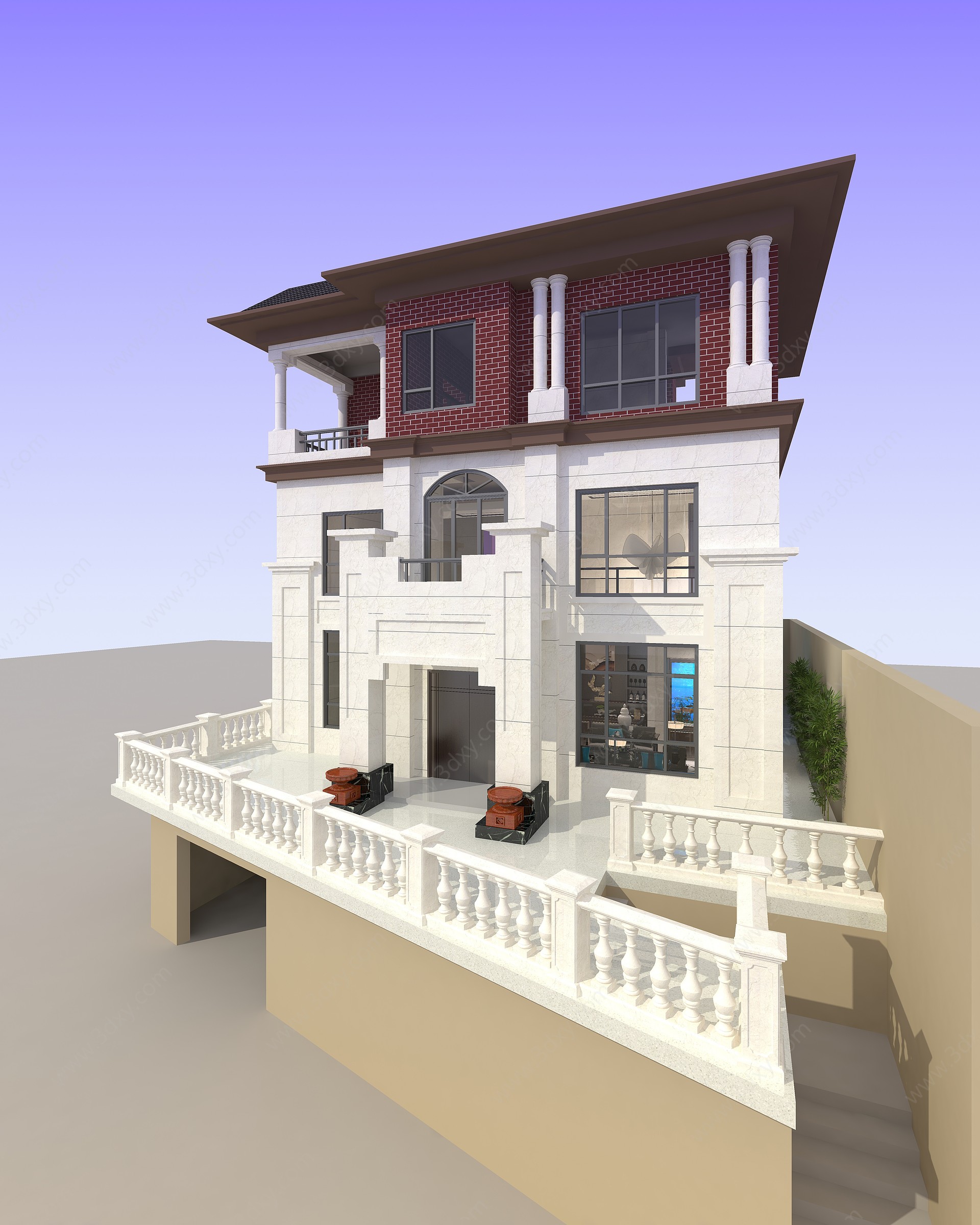 新中式风格独栋别墅3D模型