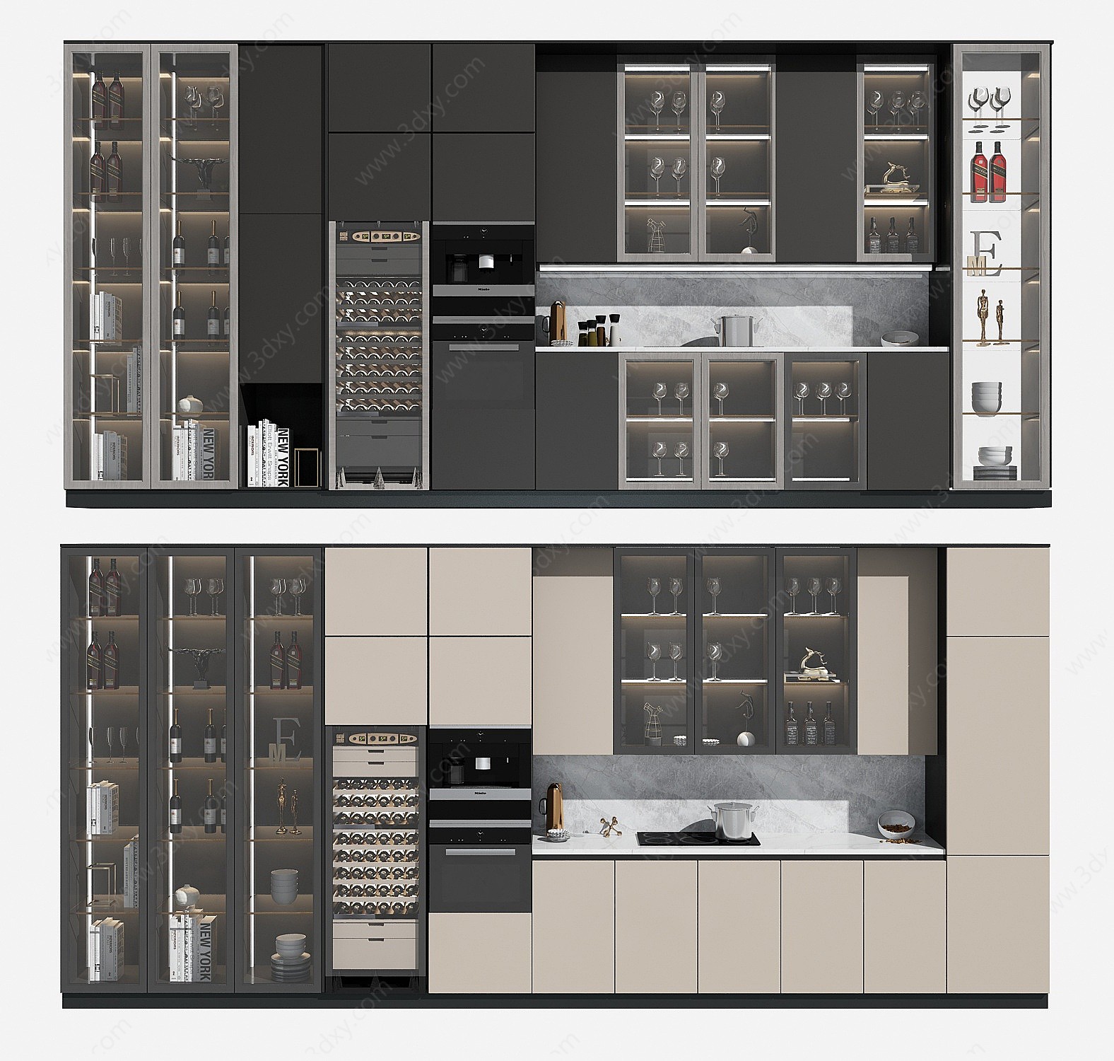 现代厨房橱柜酒柜组合3D模型