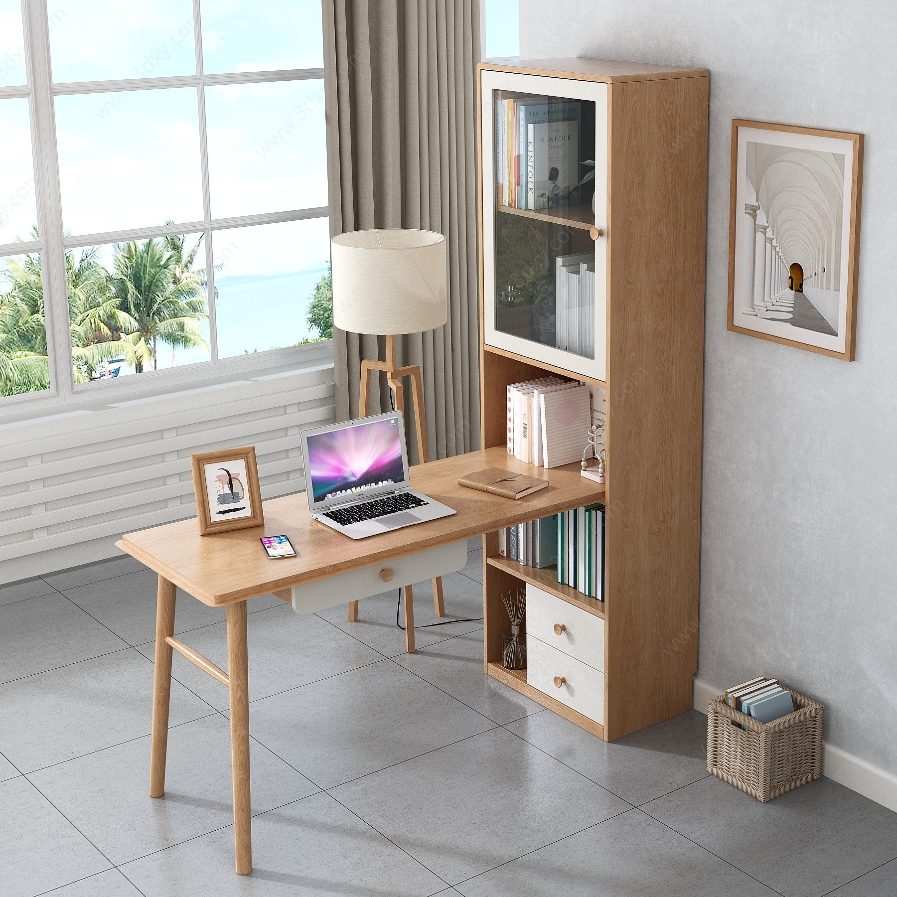 北欧风格书桌椅书柜3D模型