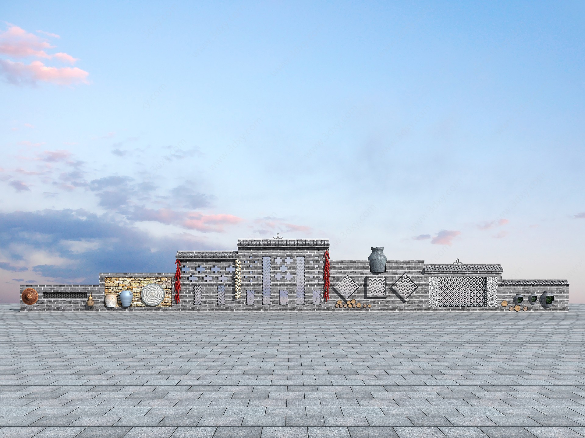 中式景墙农具3D模型
