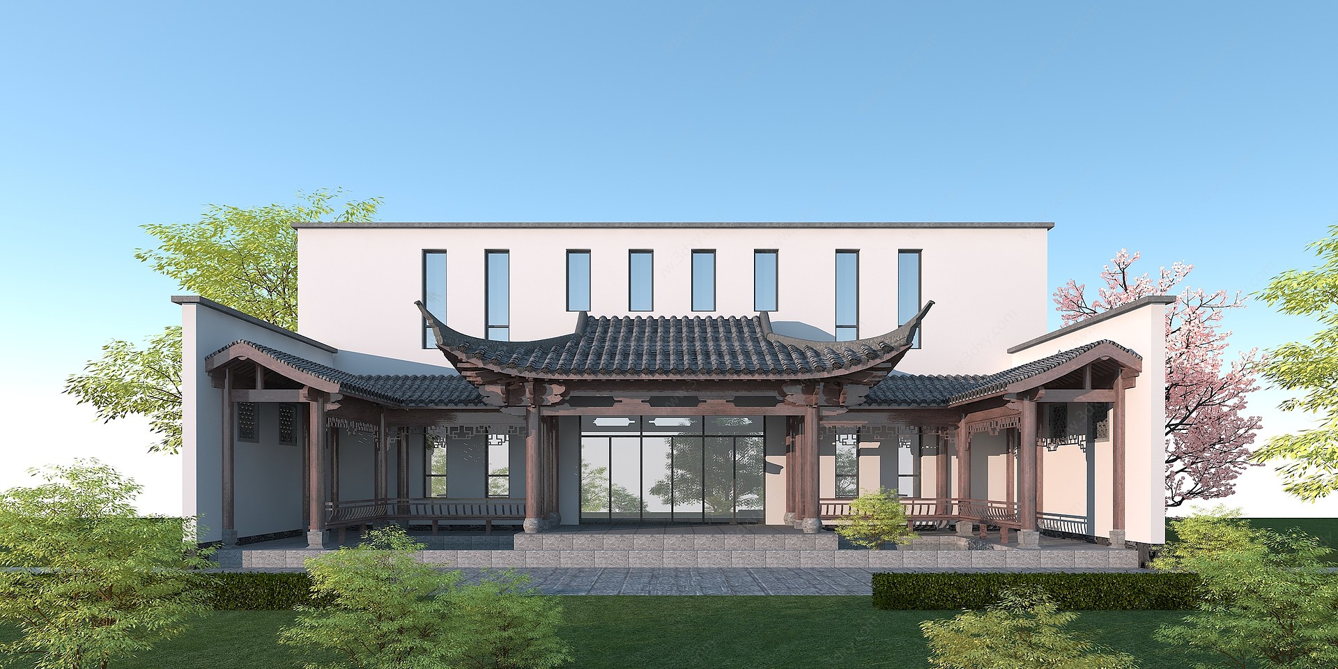 中式园林长廊3D模型