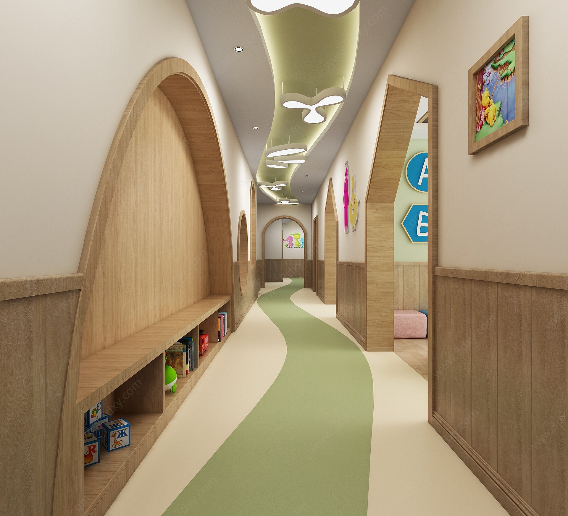 现代幼儿园走廊3D模型