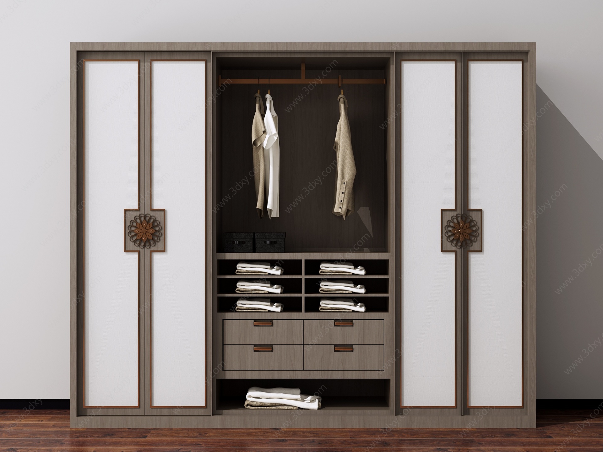 新中式实木衣柜装饰柜3D模型