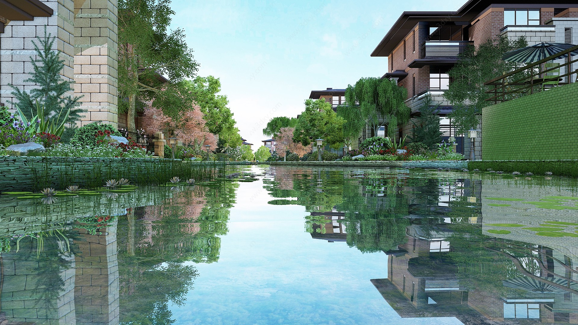 新中式水上别墅3D模型
