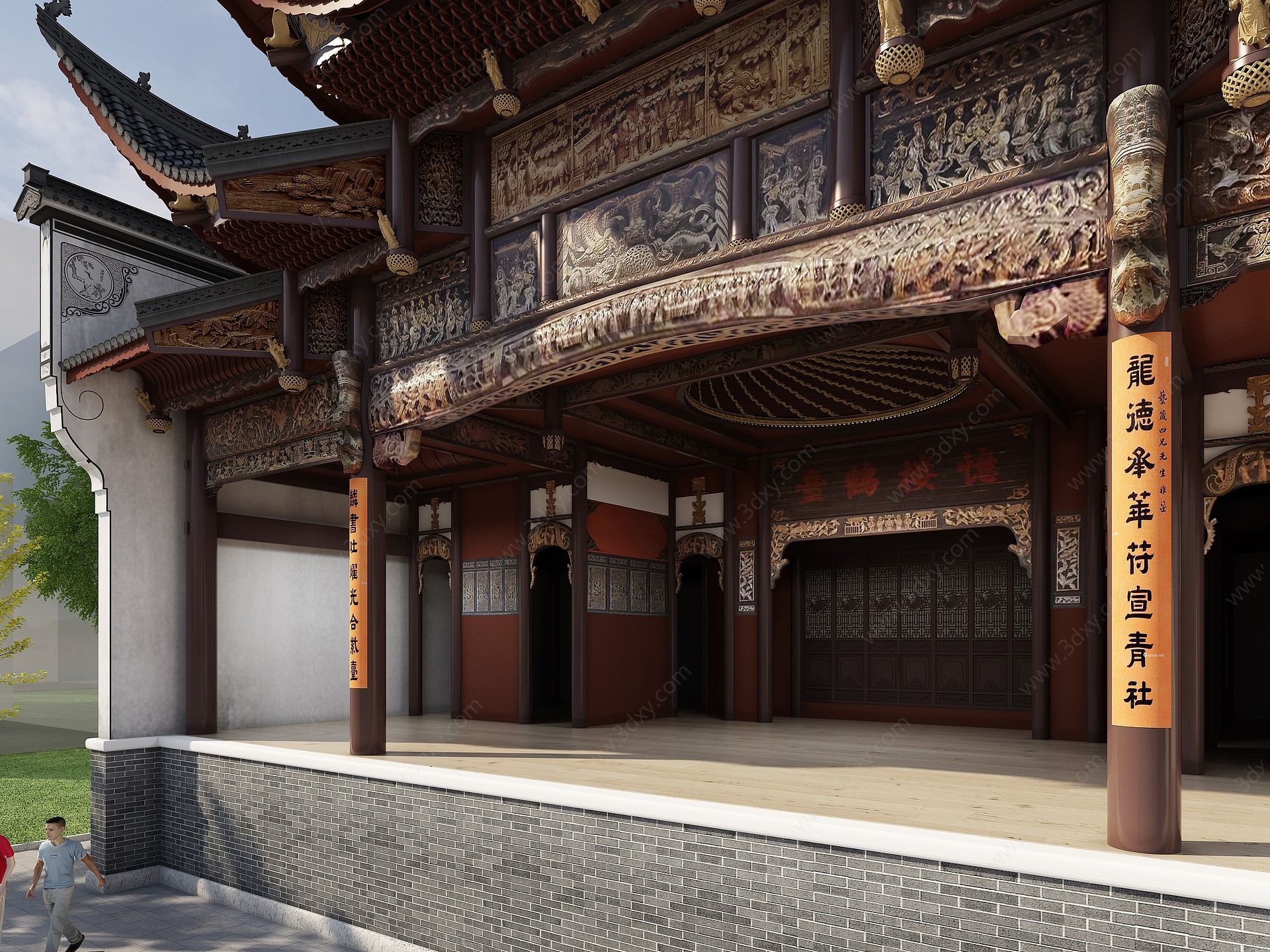 中式古戏台徽派建筑3D模型