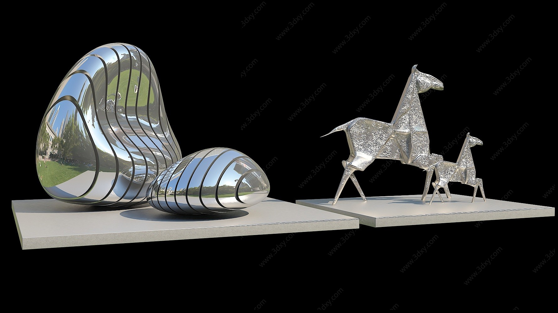 现代不锈钢雕塑小品马3D模型
