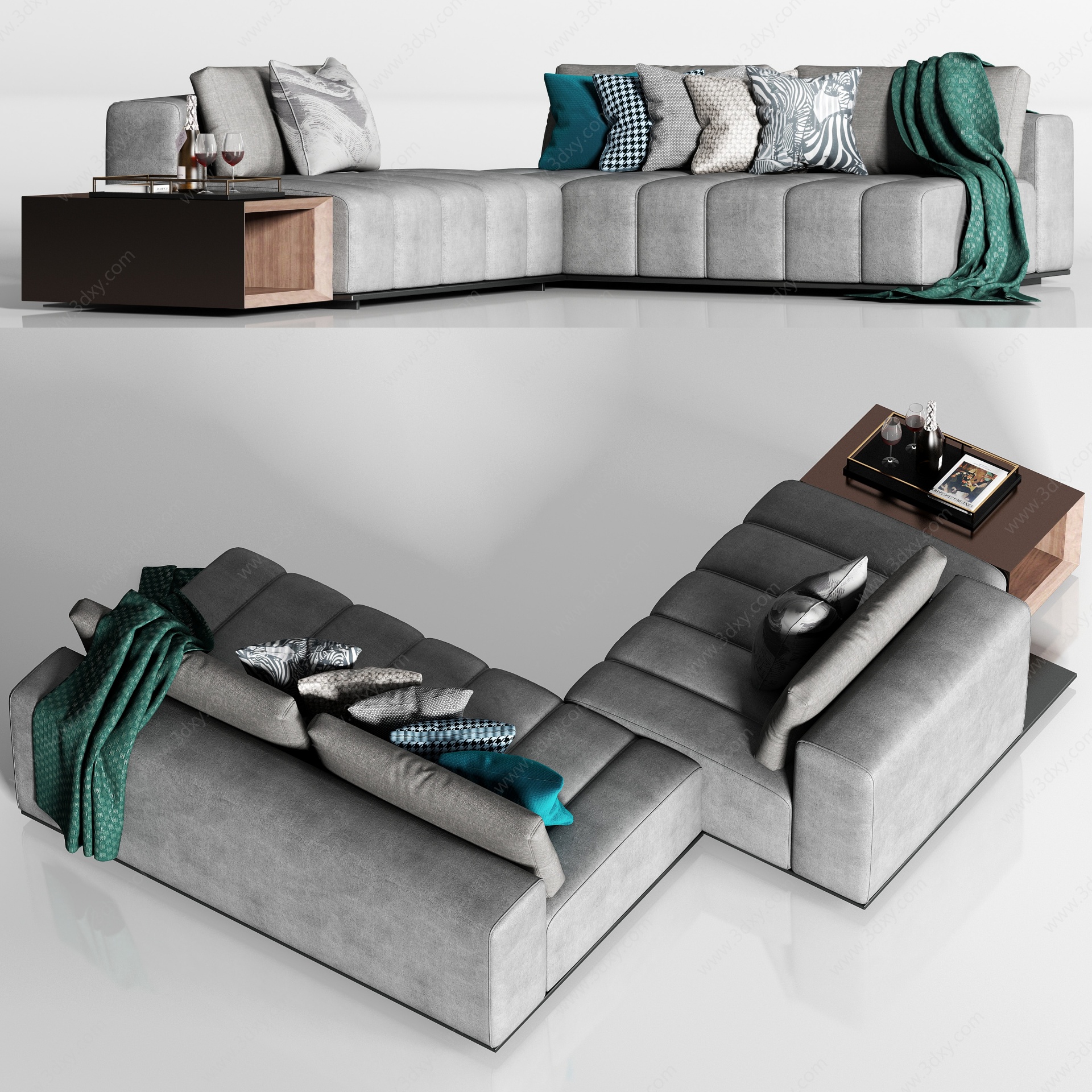 转角多人沙发枕头组合3D模型
