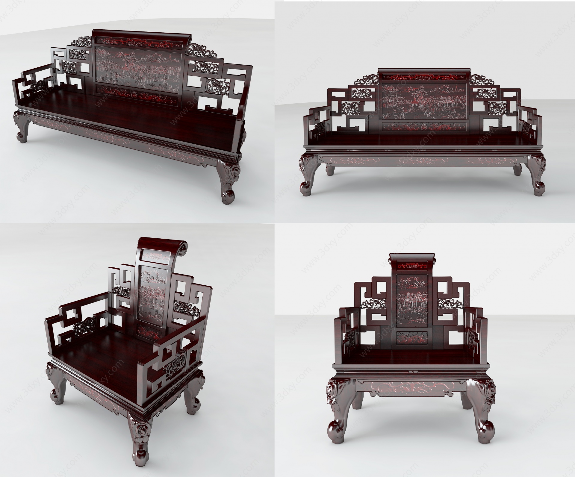 中式传统实木沙发3D模型