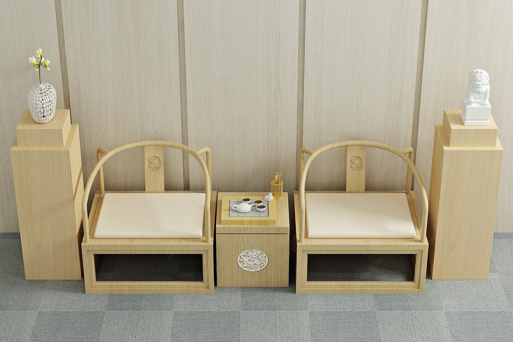 新中式茶几椅装饰品椅子3D模型