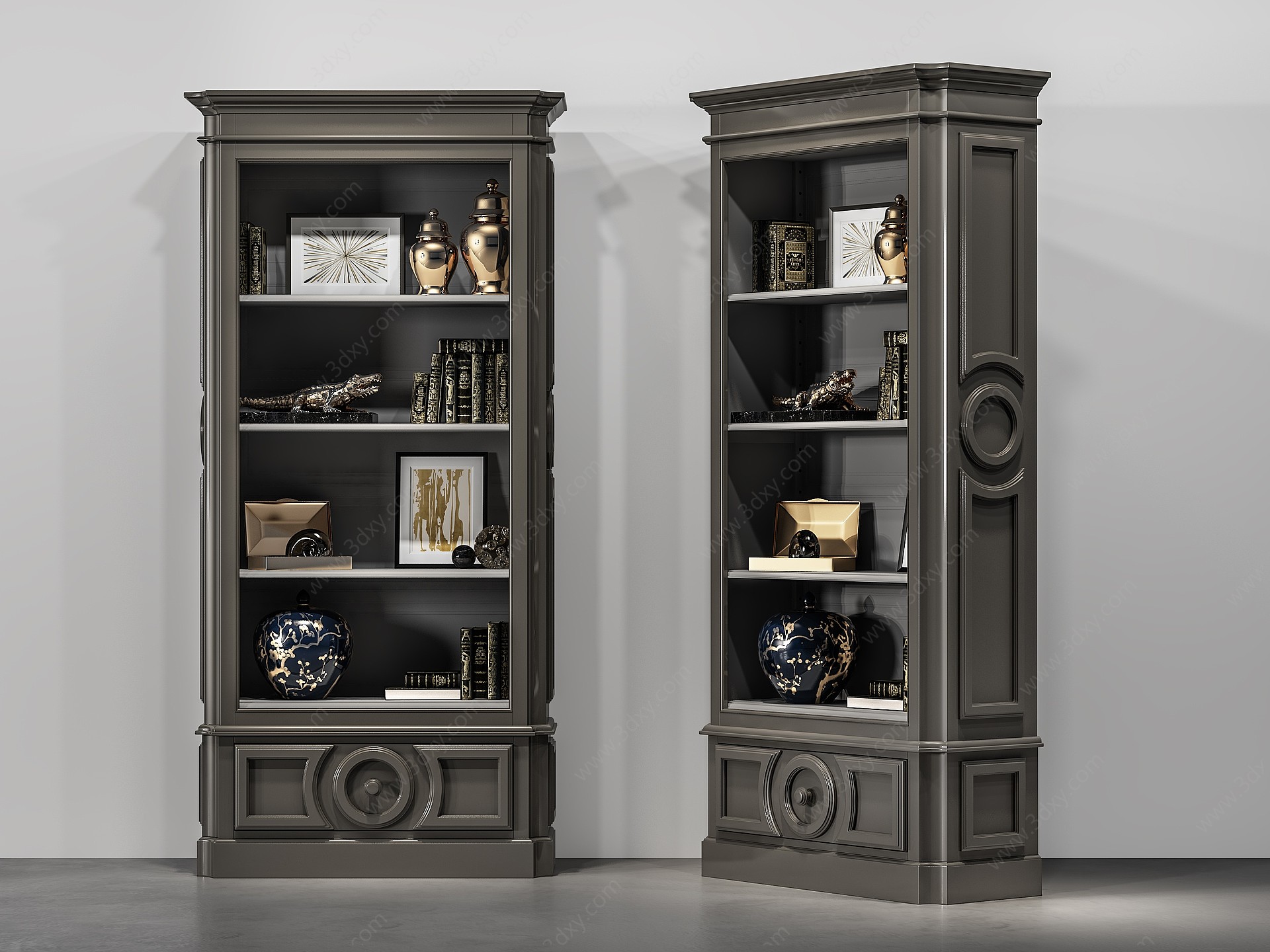 新古典书架书柜饰品3D模型