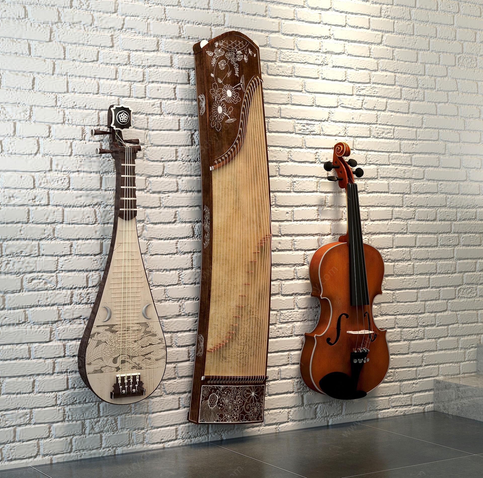现代音乐器材吉它琵琶古筝3D模型