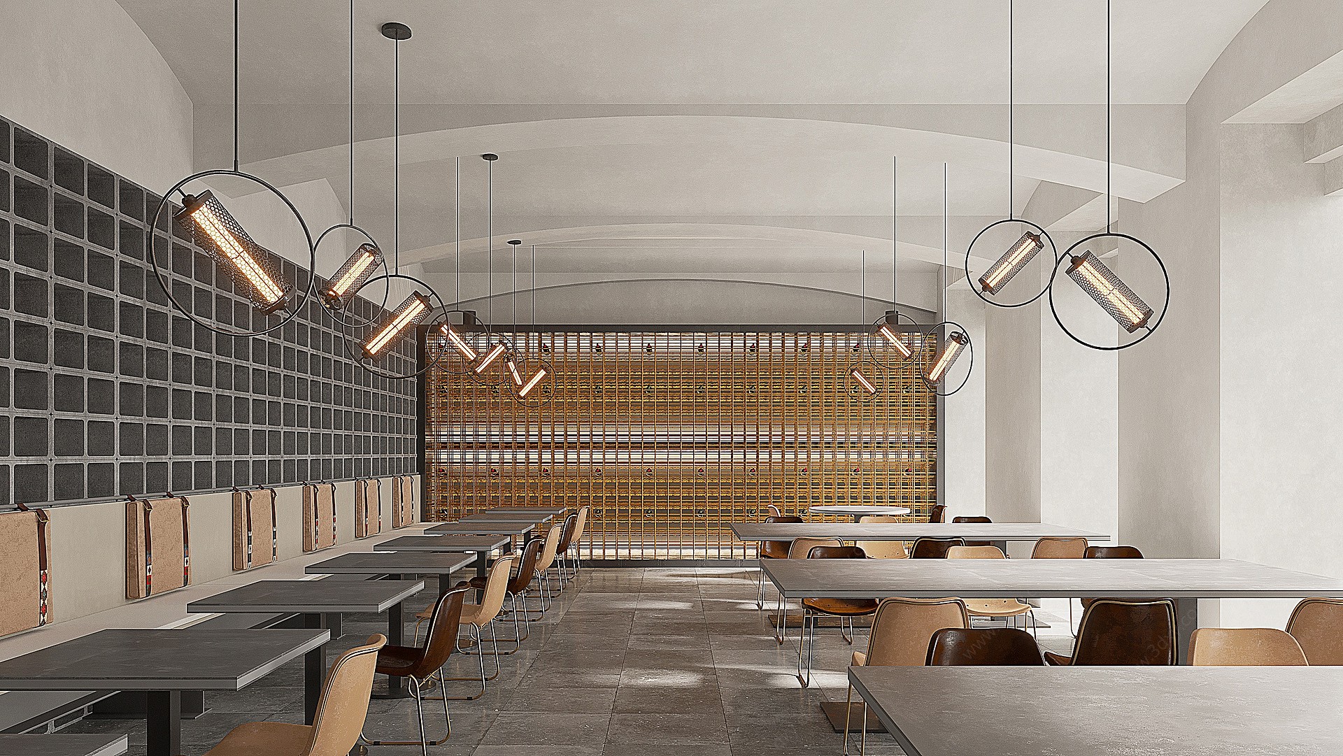 现代侘寂风员工餐厅3D模型
