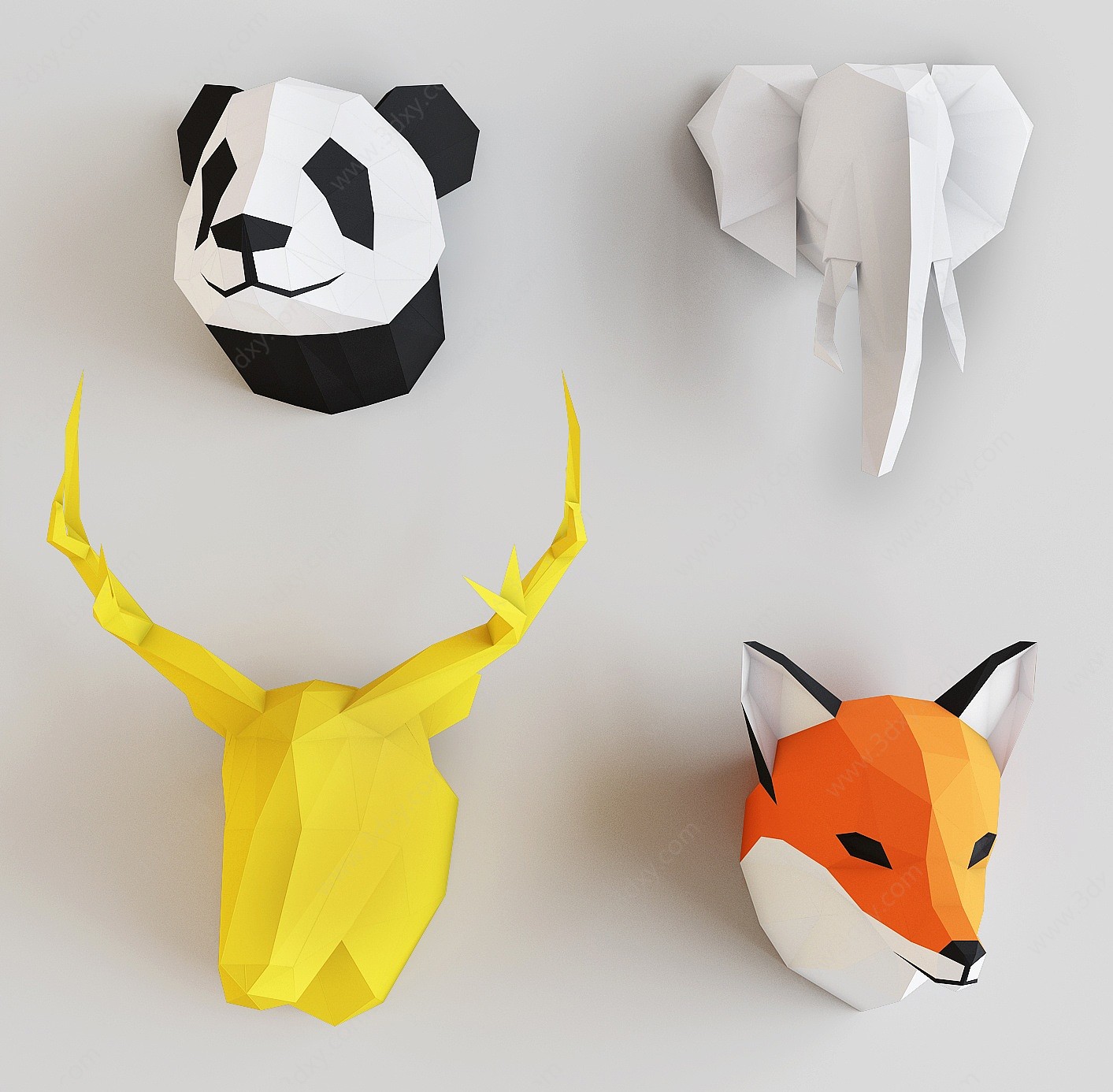 鹿熊羊狐狸立体墙饰挂件3D模型