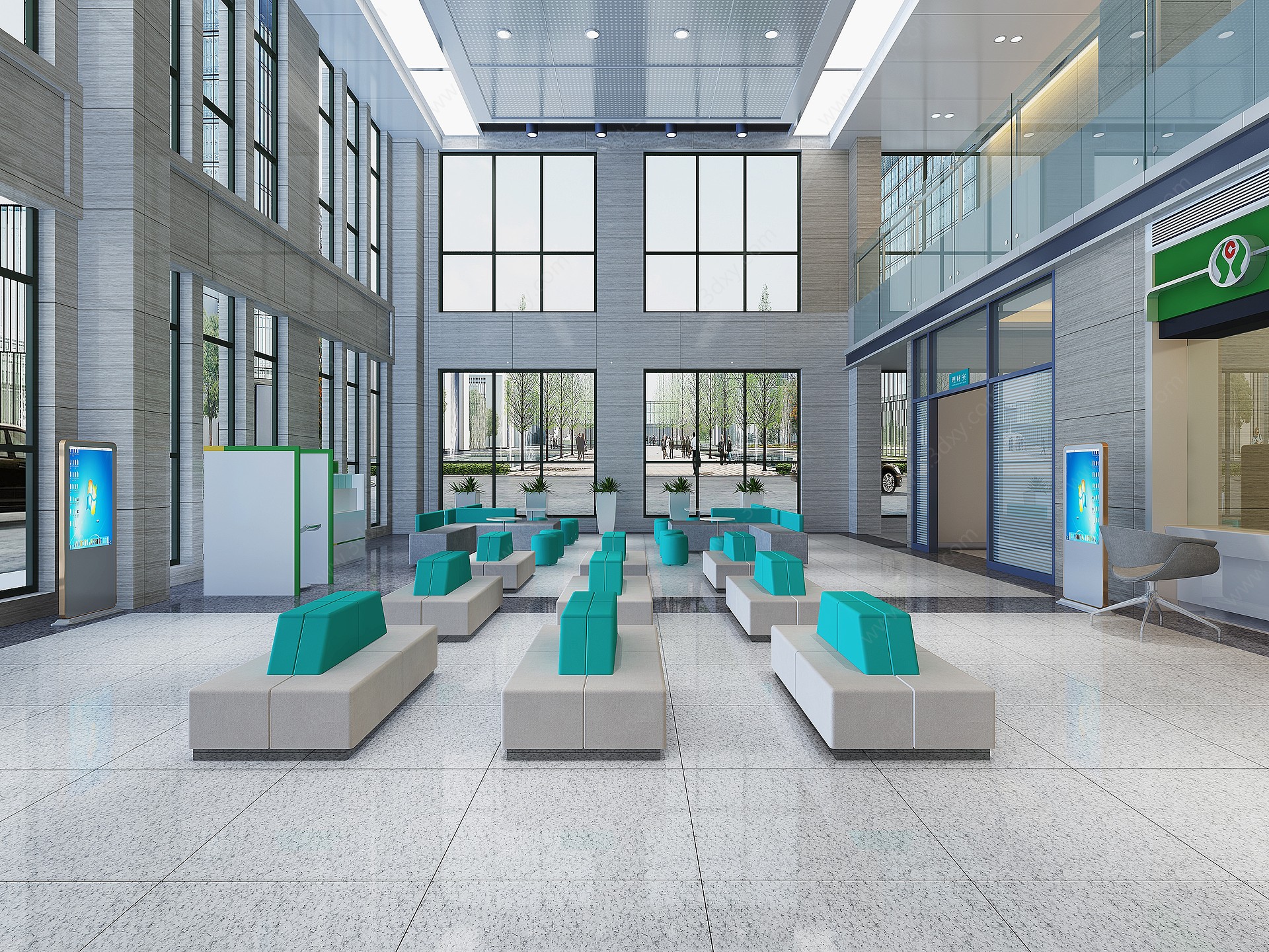 现代银行大厅3D模型