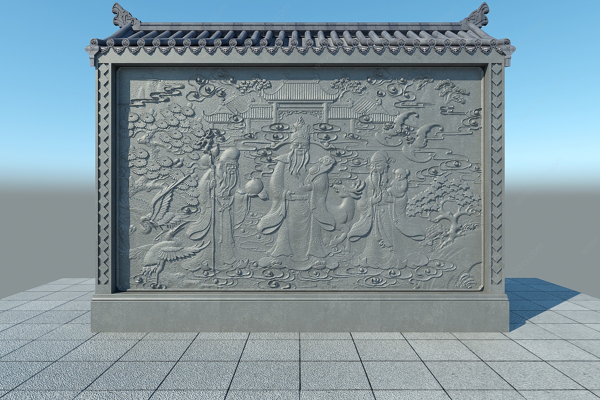 中式福禄寿景墙3D模型
