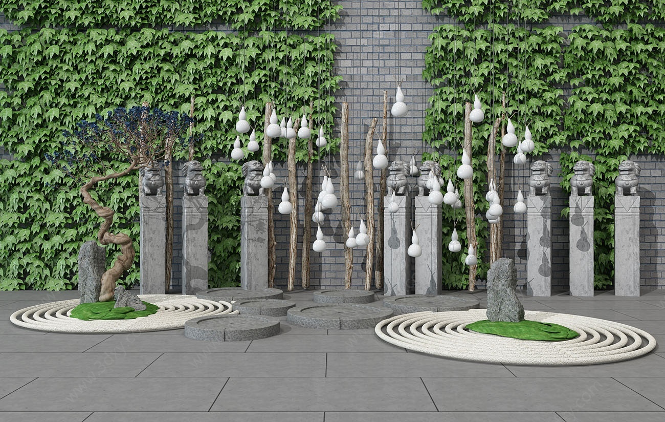 中式庭院景观小品3D模型