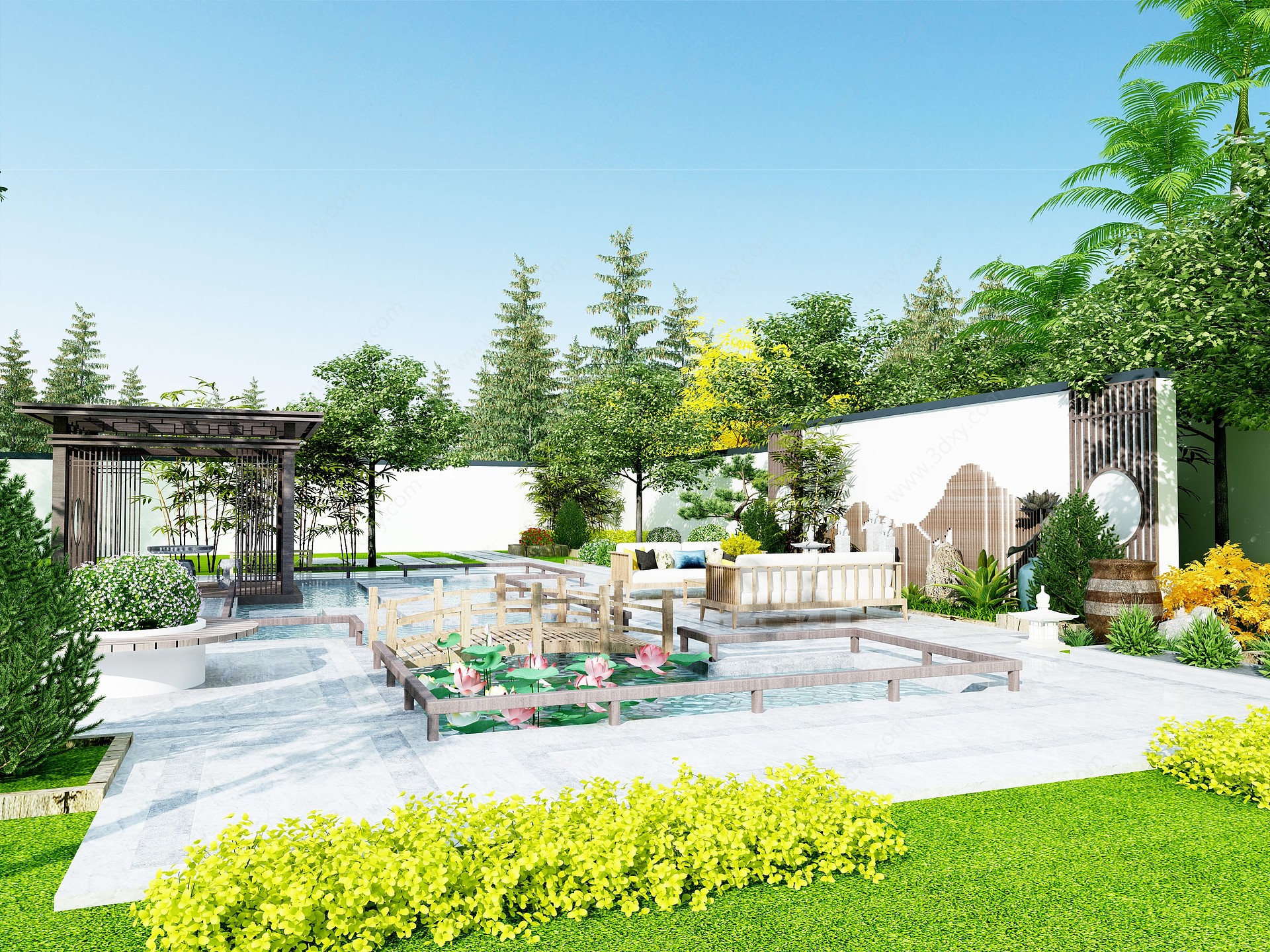 新中式庭院景观3D模型