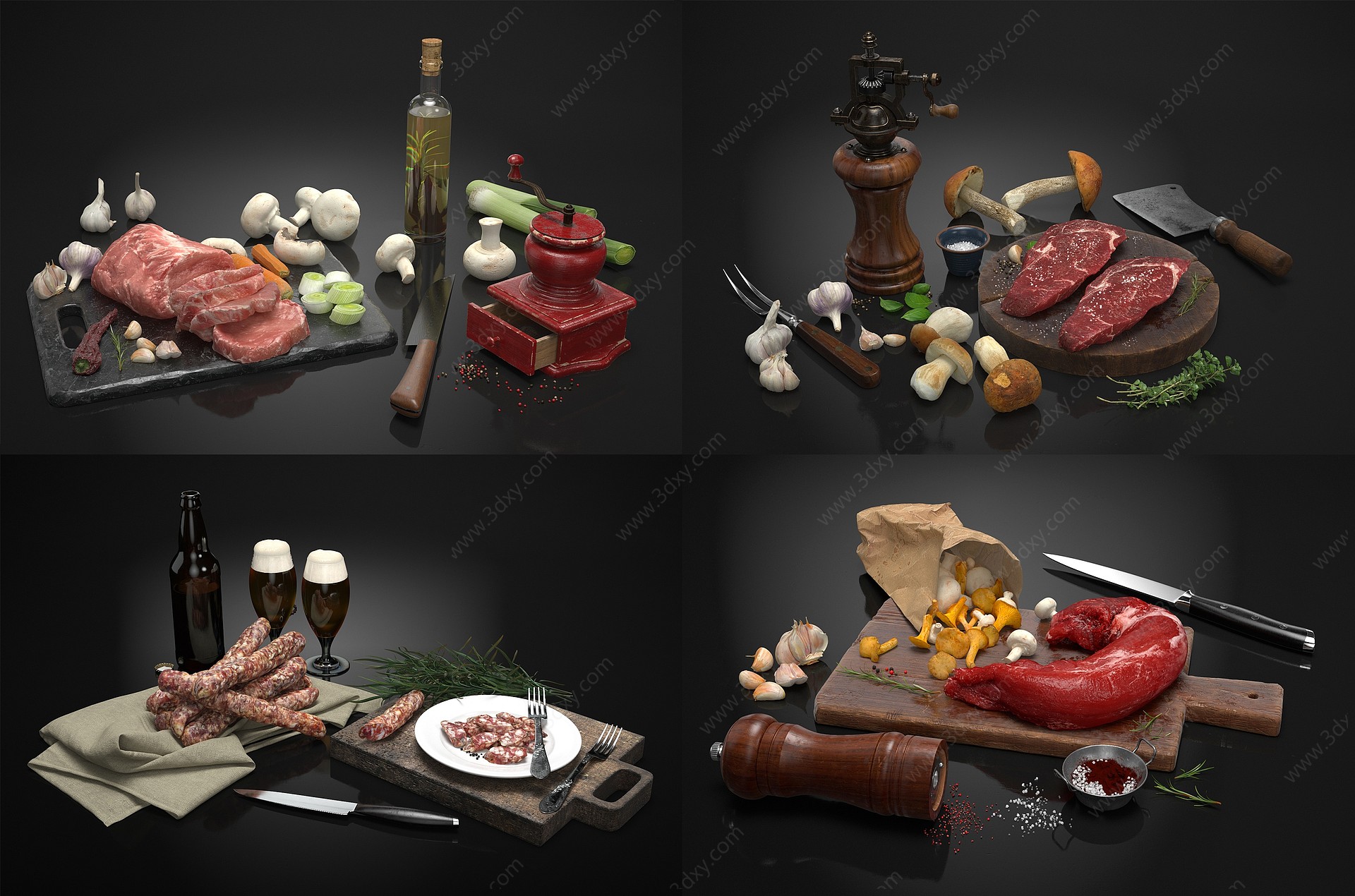 现代食品食材组合蘑菇3D模型