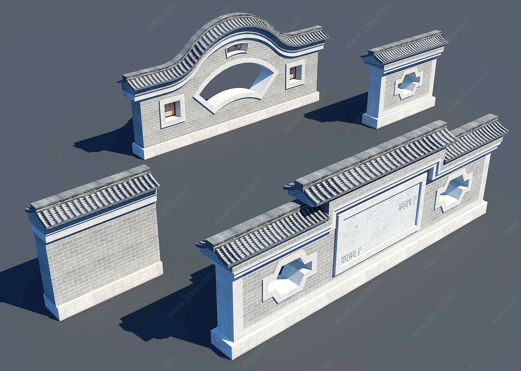 中式古建院墙围墙3D模型