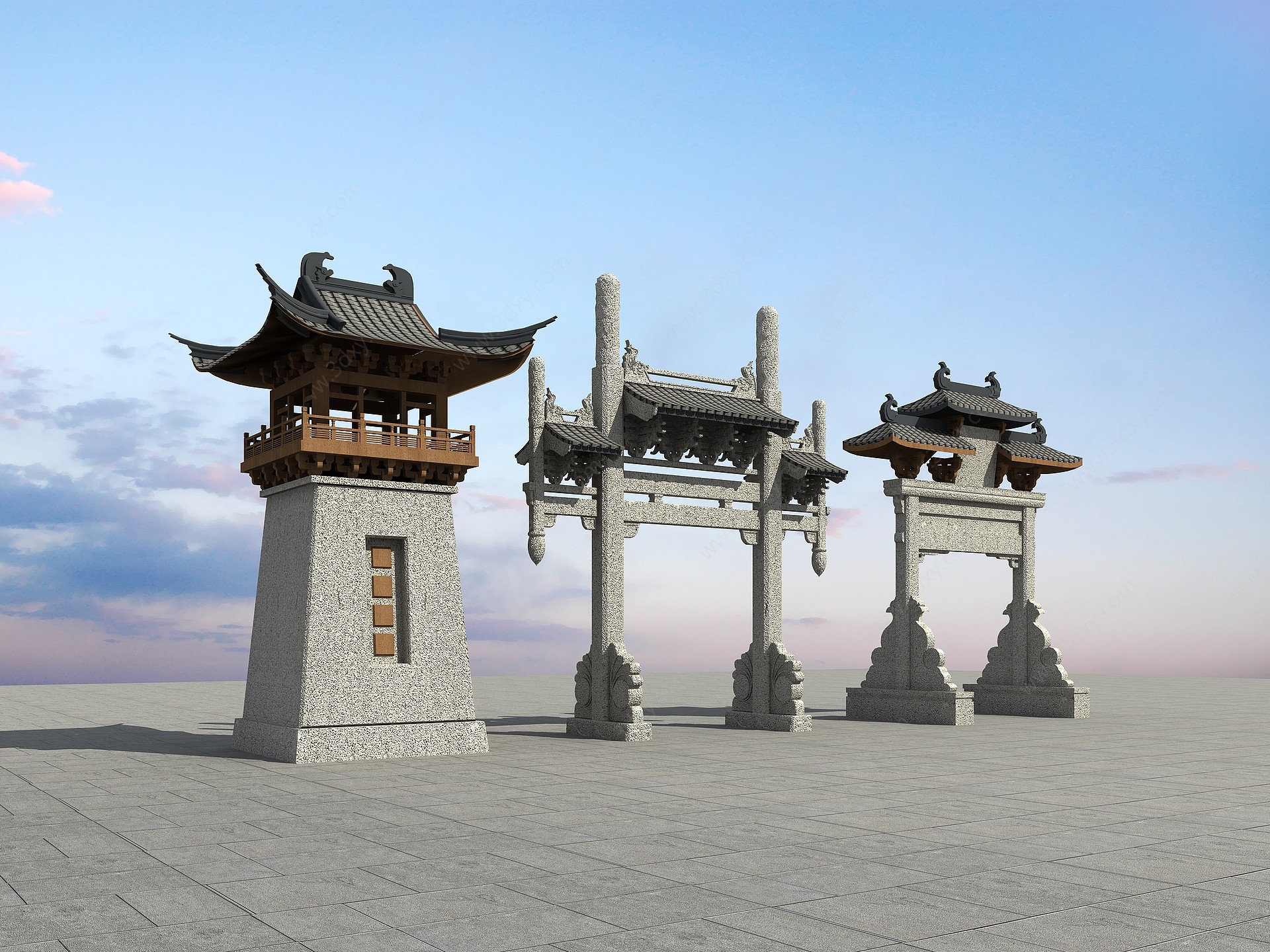 中式牌坊古建大门汉阙3D模型