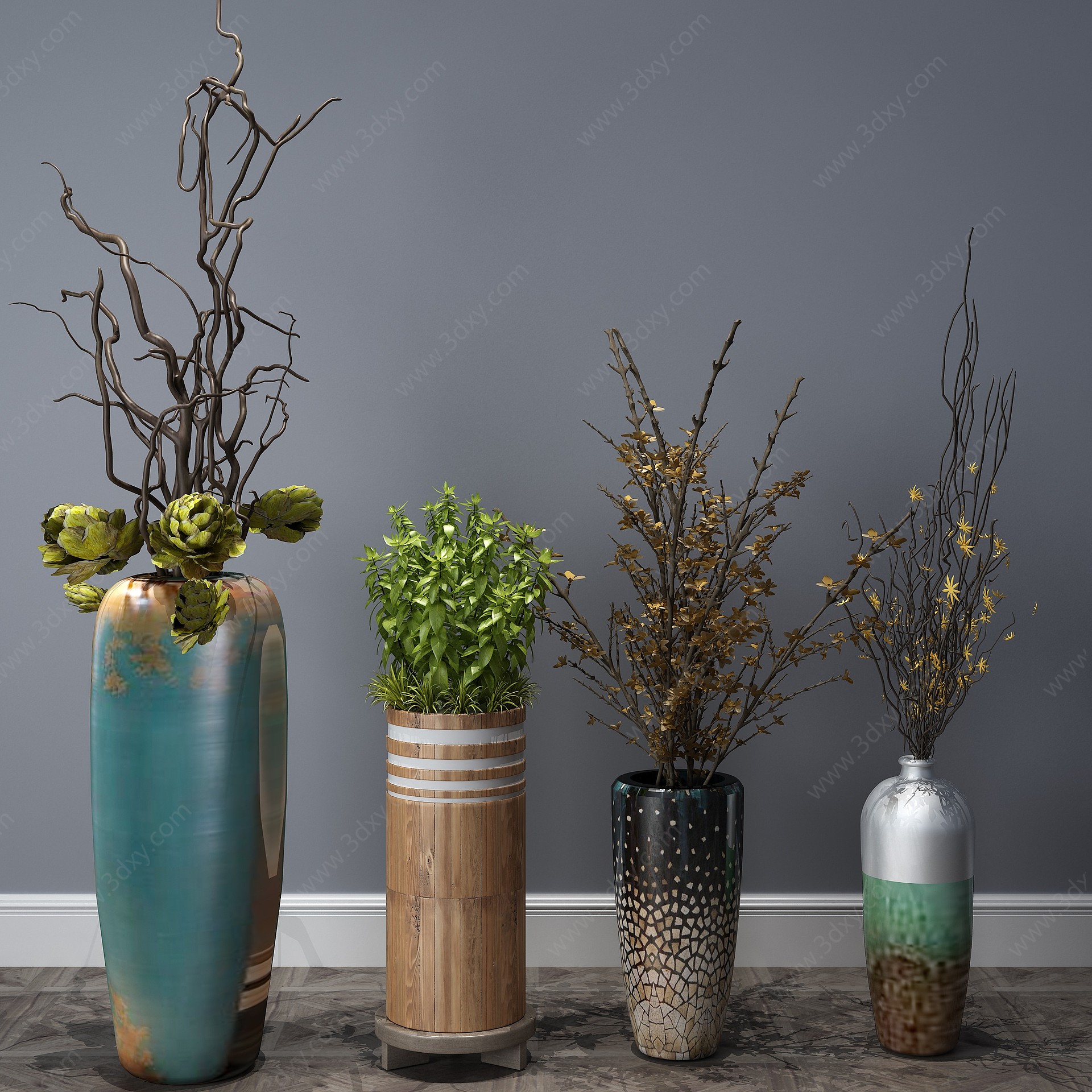 现代植物盆栽花瓶花卉3D模型