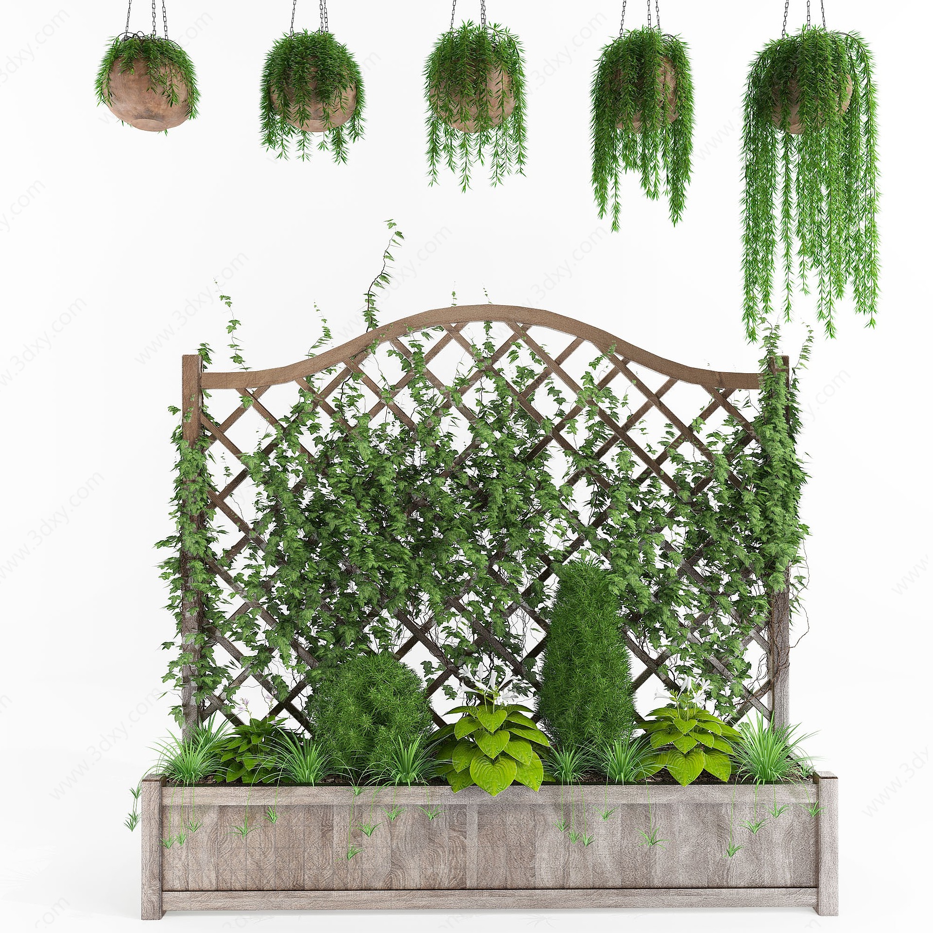 植物墙花槽吊篮藤蔓植物3D模型