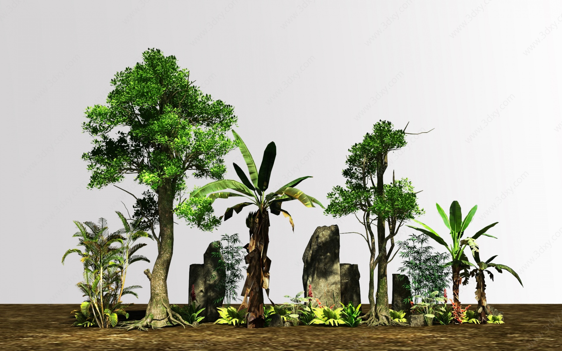 中式现代植物组合3D模型